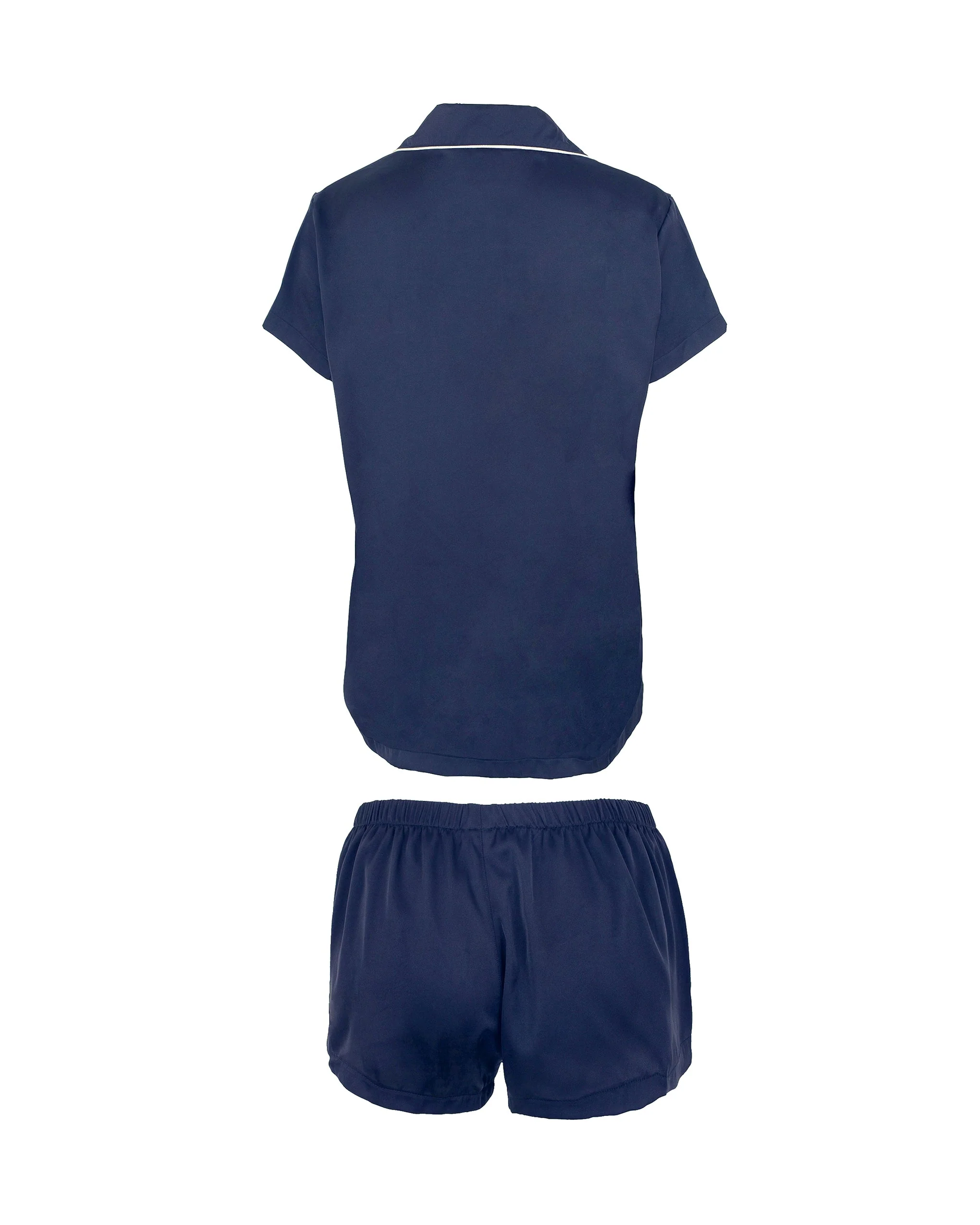 Abigail Luxury Satin Short Set Navy Blue/Cream - Image 6