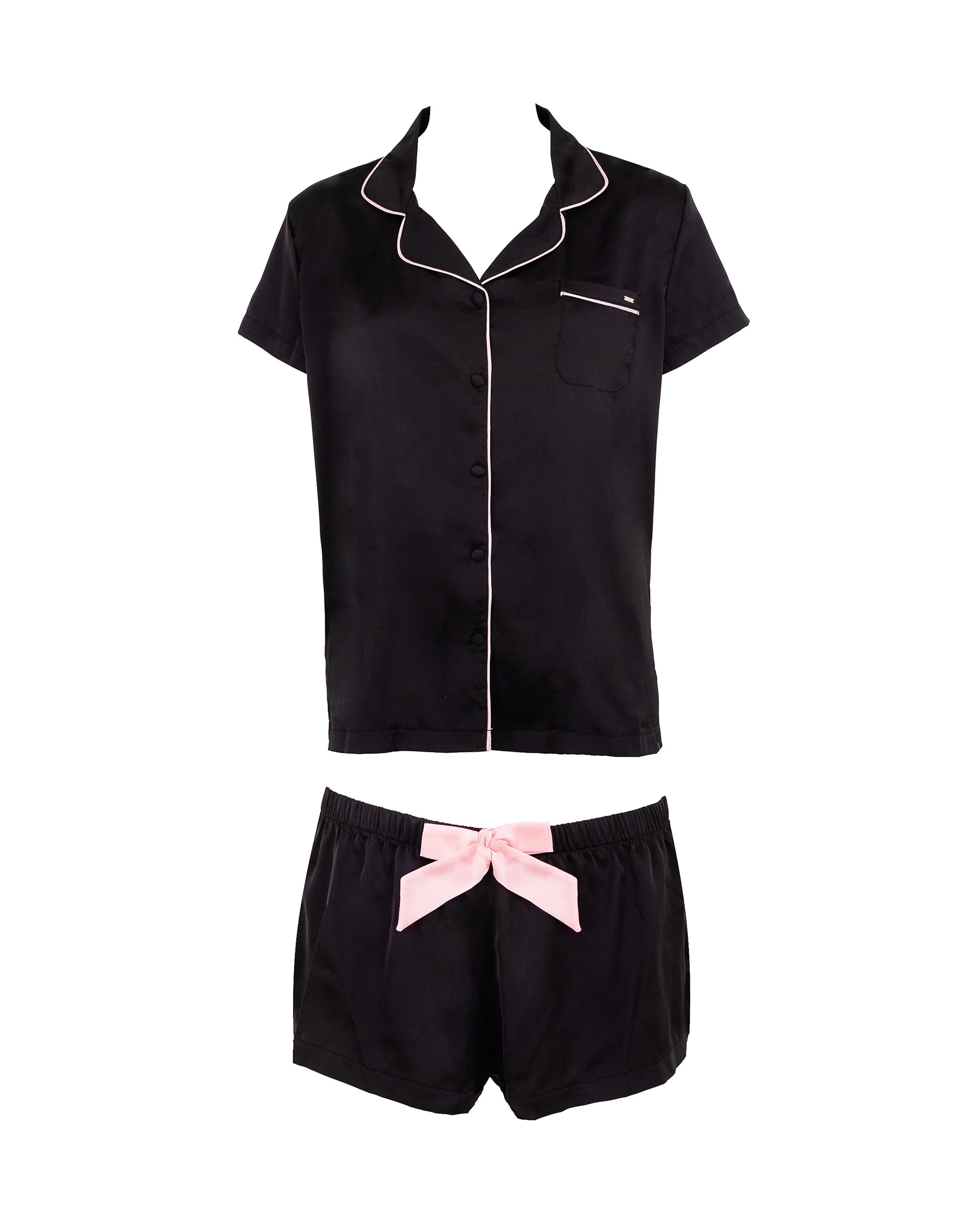Abigail Shirt and Short Set Black/Pale Pink - Image 5