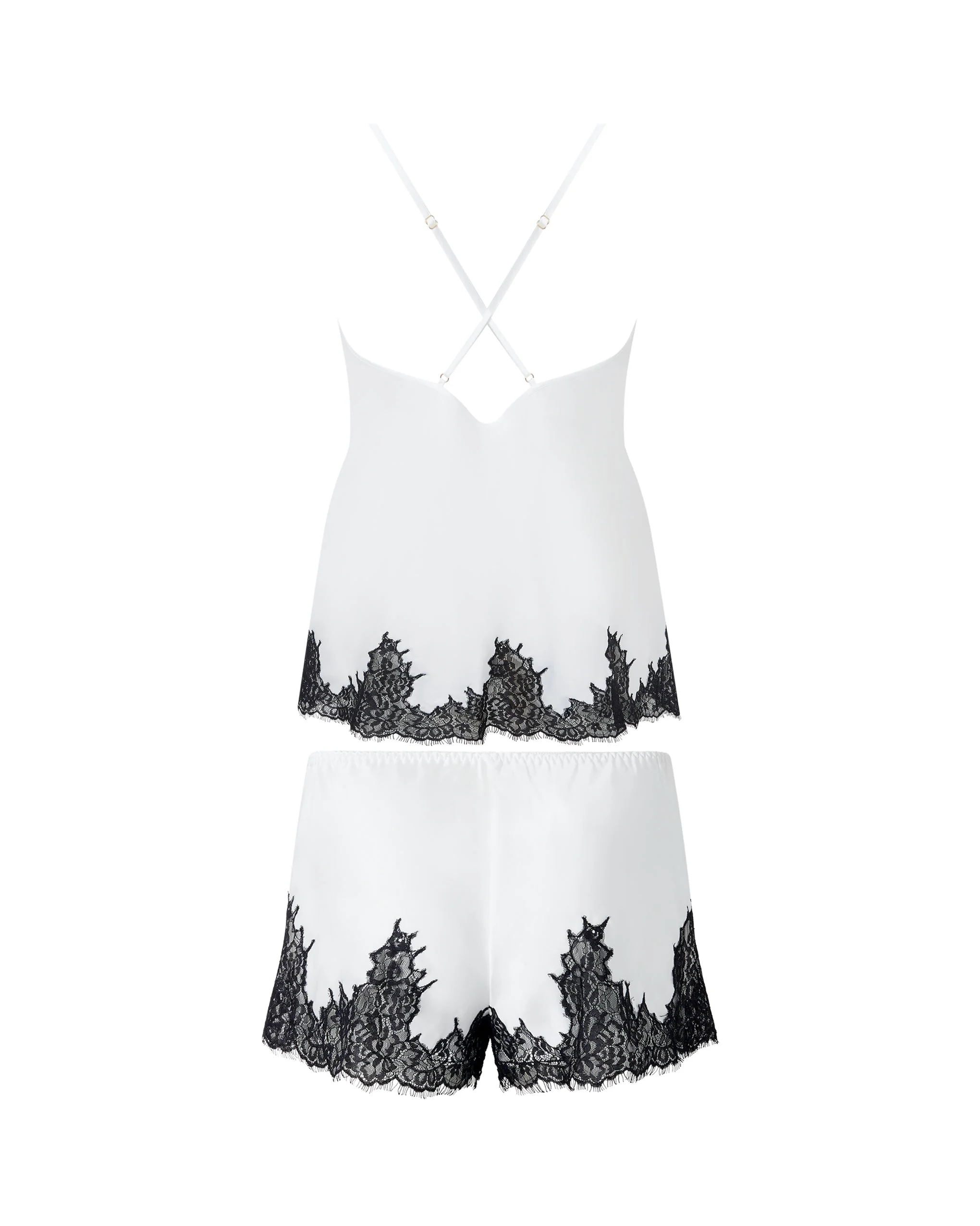Anastasia Luxury Satin Cami and Short Set Ivory/Black - Image 6