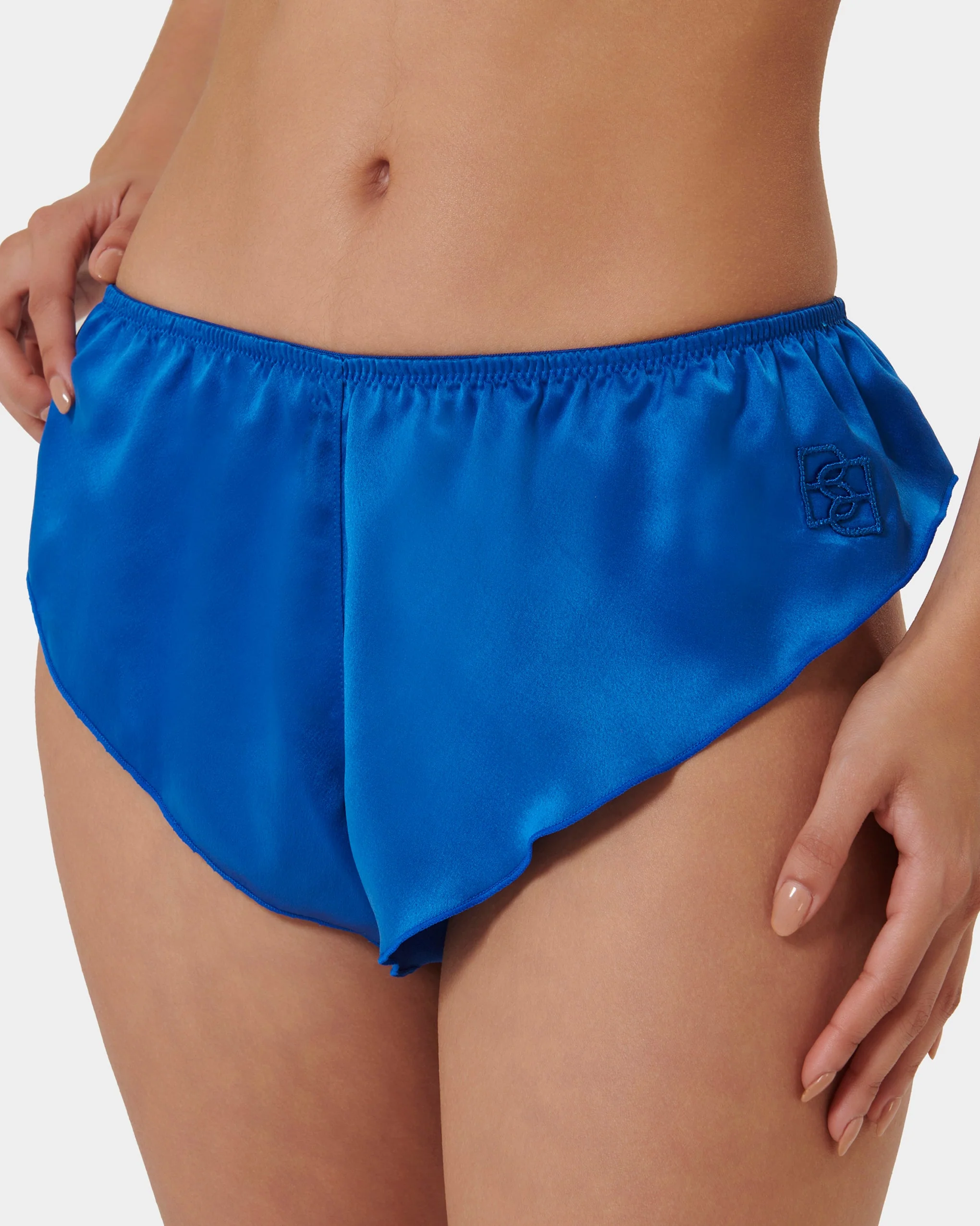 Faye Luxury Satin Cami Top and Short Set Egyptian Blue - Image 2