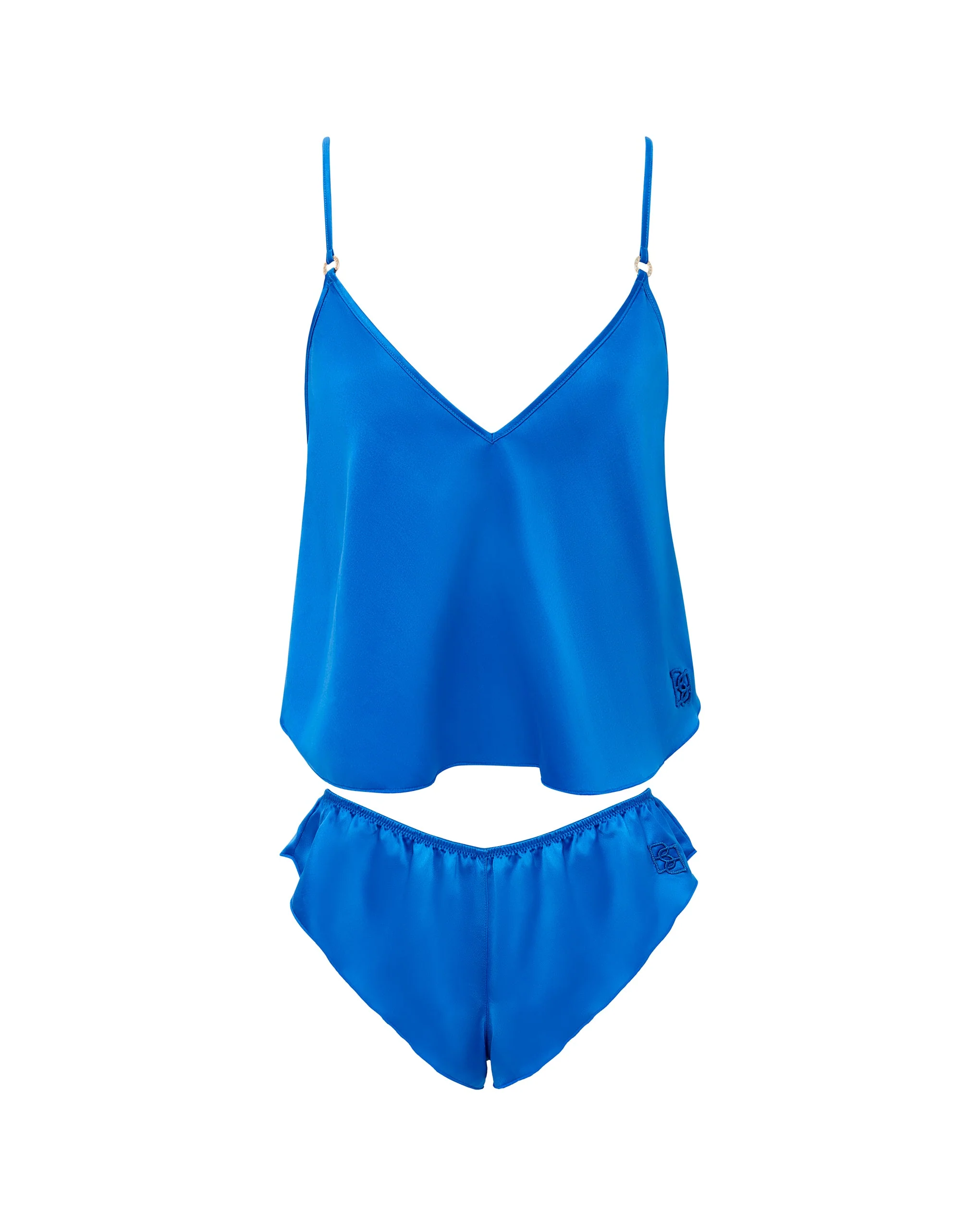 Faye Luxury Satin Cami Top and Short Set Egyptian Blue - Image 5