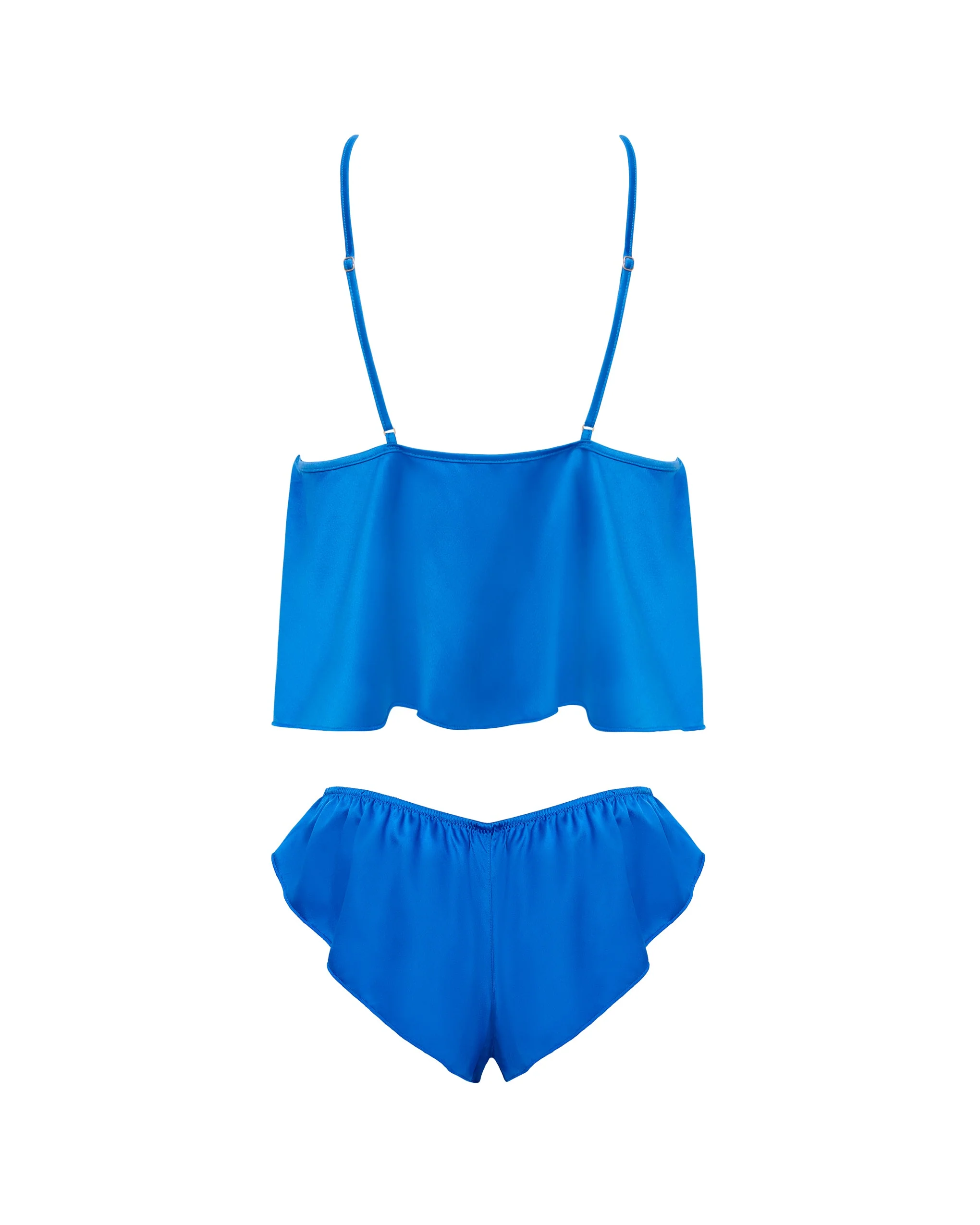 Faye Luxury Satin Cami Top and Short Set Egyptian Blue - Image 6