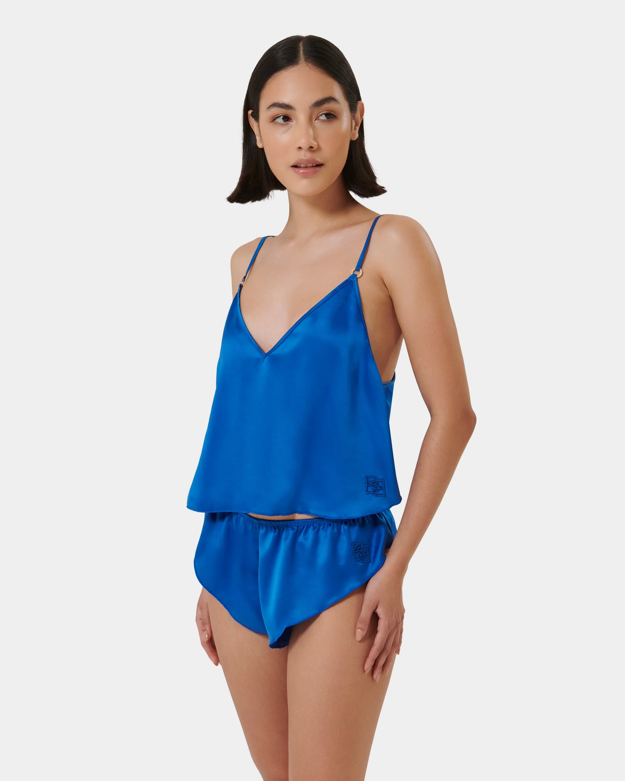 Faye Luxury Satin Cami Top and Short Set Egyptian Blue - Image 7