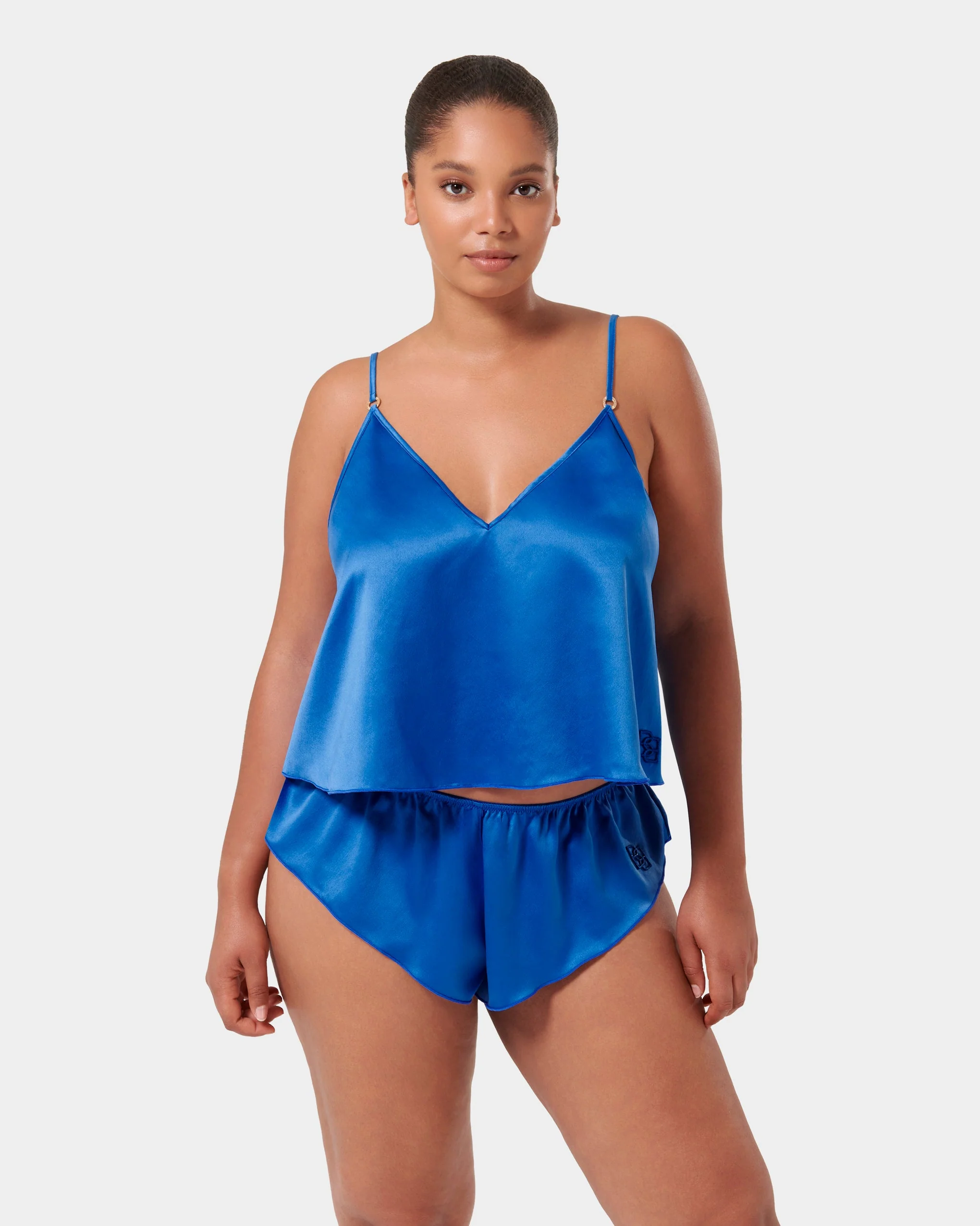 Faye Luxury Satin Cami Top and Short Set Egyptian Blue - Image 8