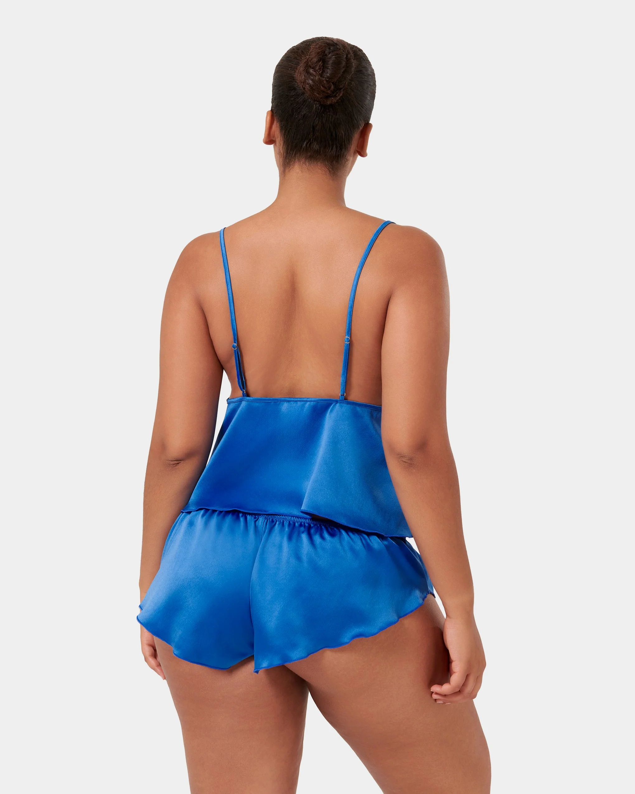 Faye Luxury Satin Cami Top and Short Set Egyptian Blue - Image 9