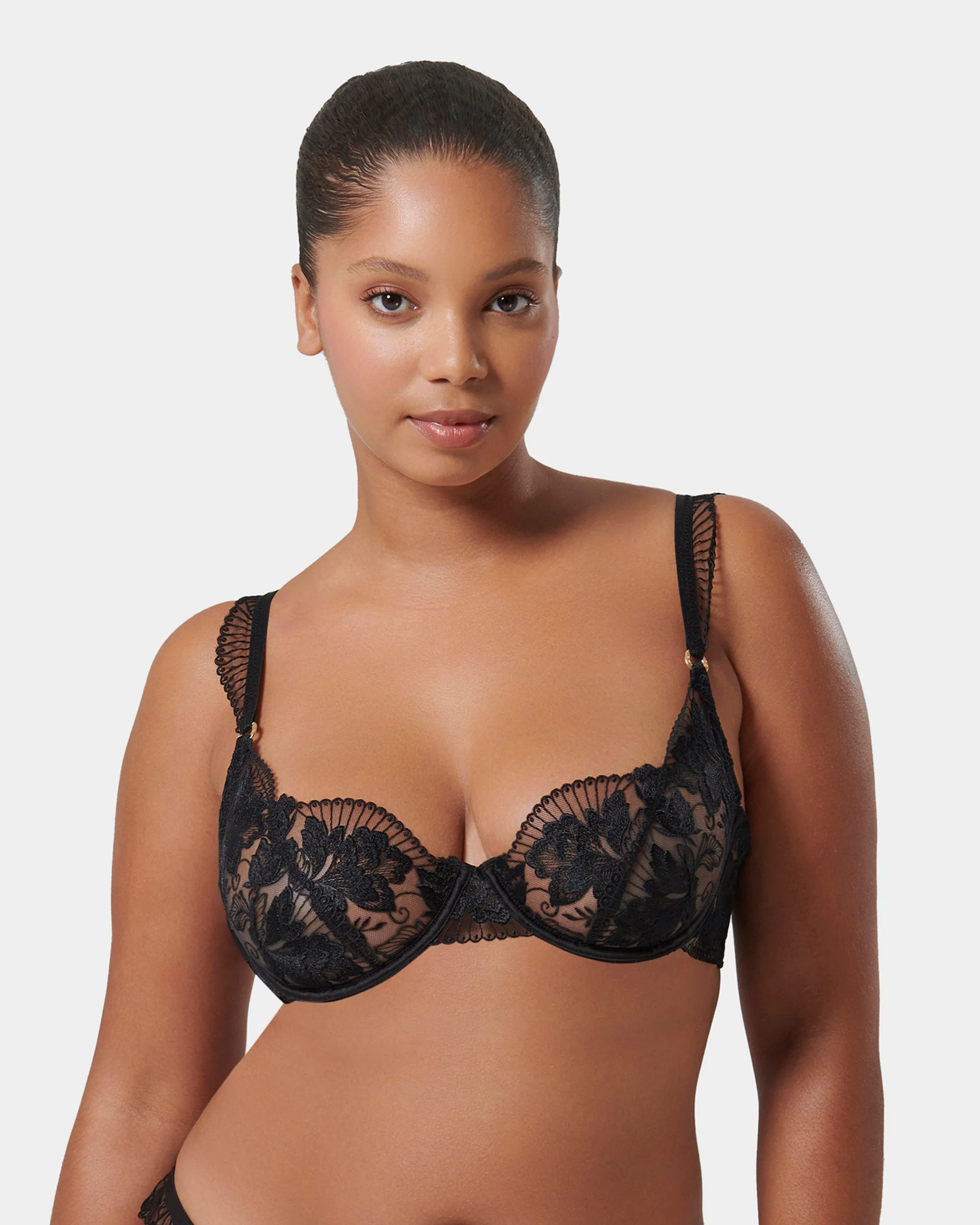 Gabriella Floral Embroidered Bra Black - Image 10