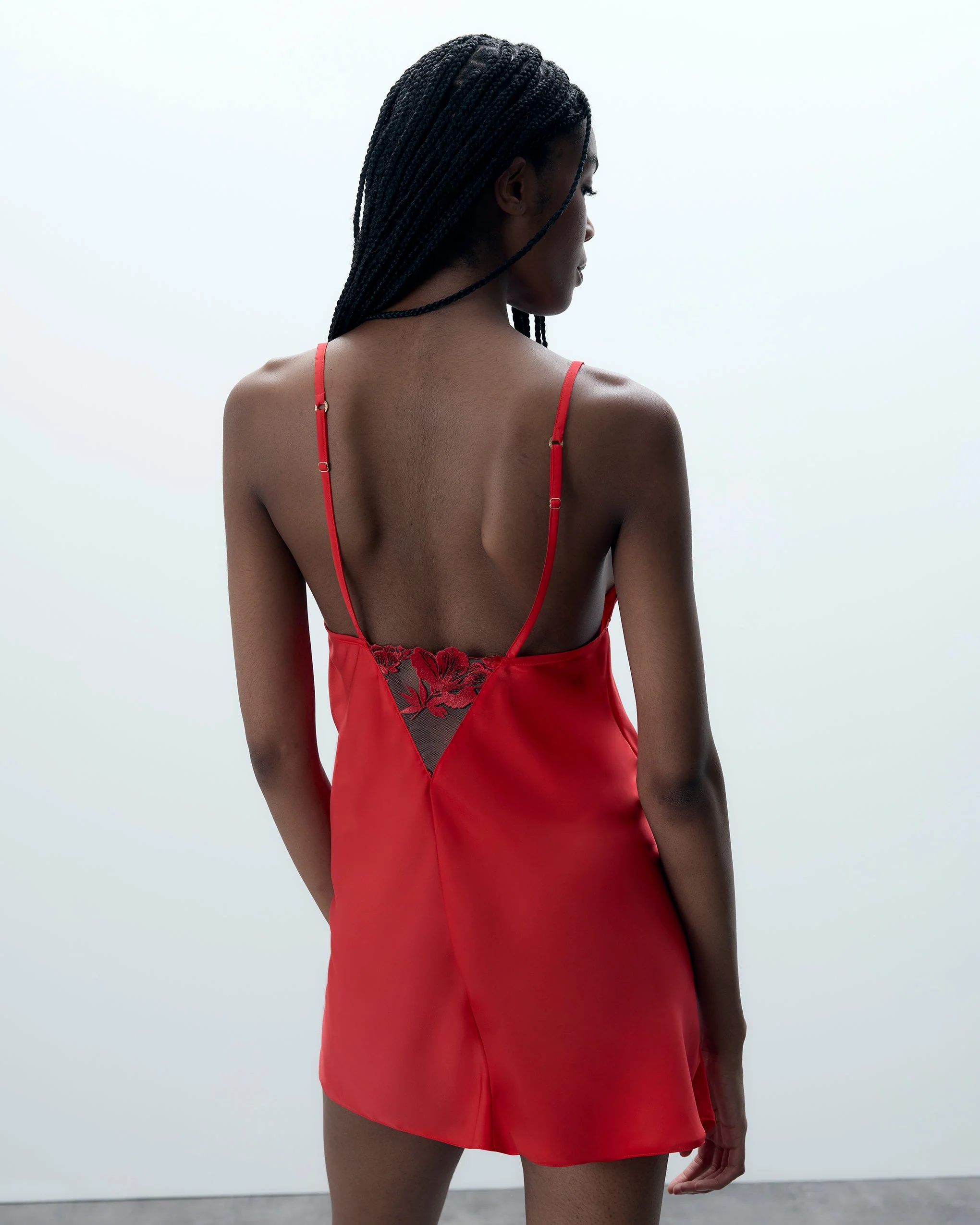Lavanya Satin Embroidered Chemise Red - Image 3