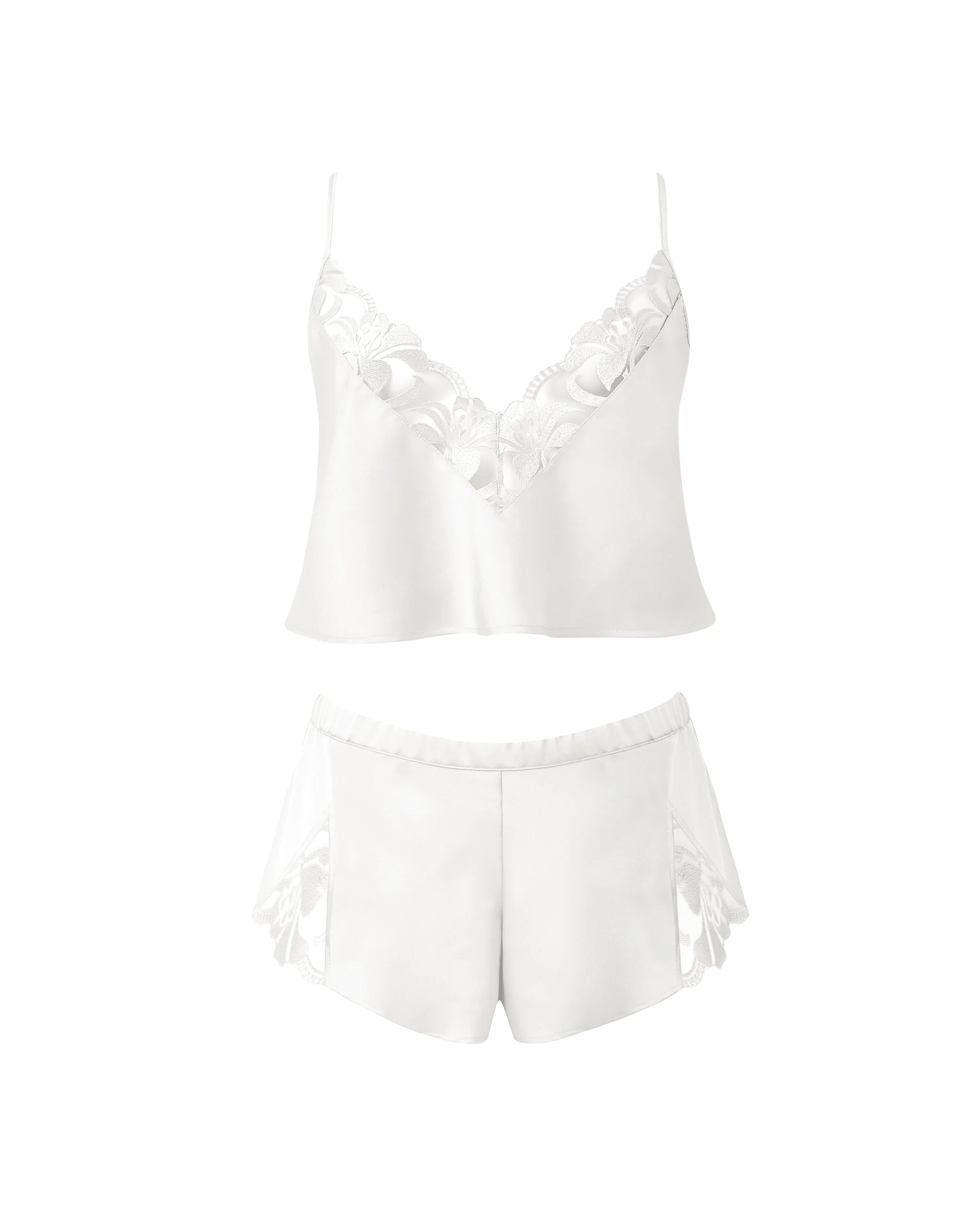 Leonora Luxury Satin Cami and Short Set White/Sheer - Image 5