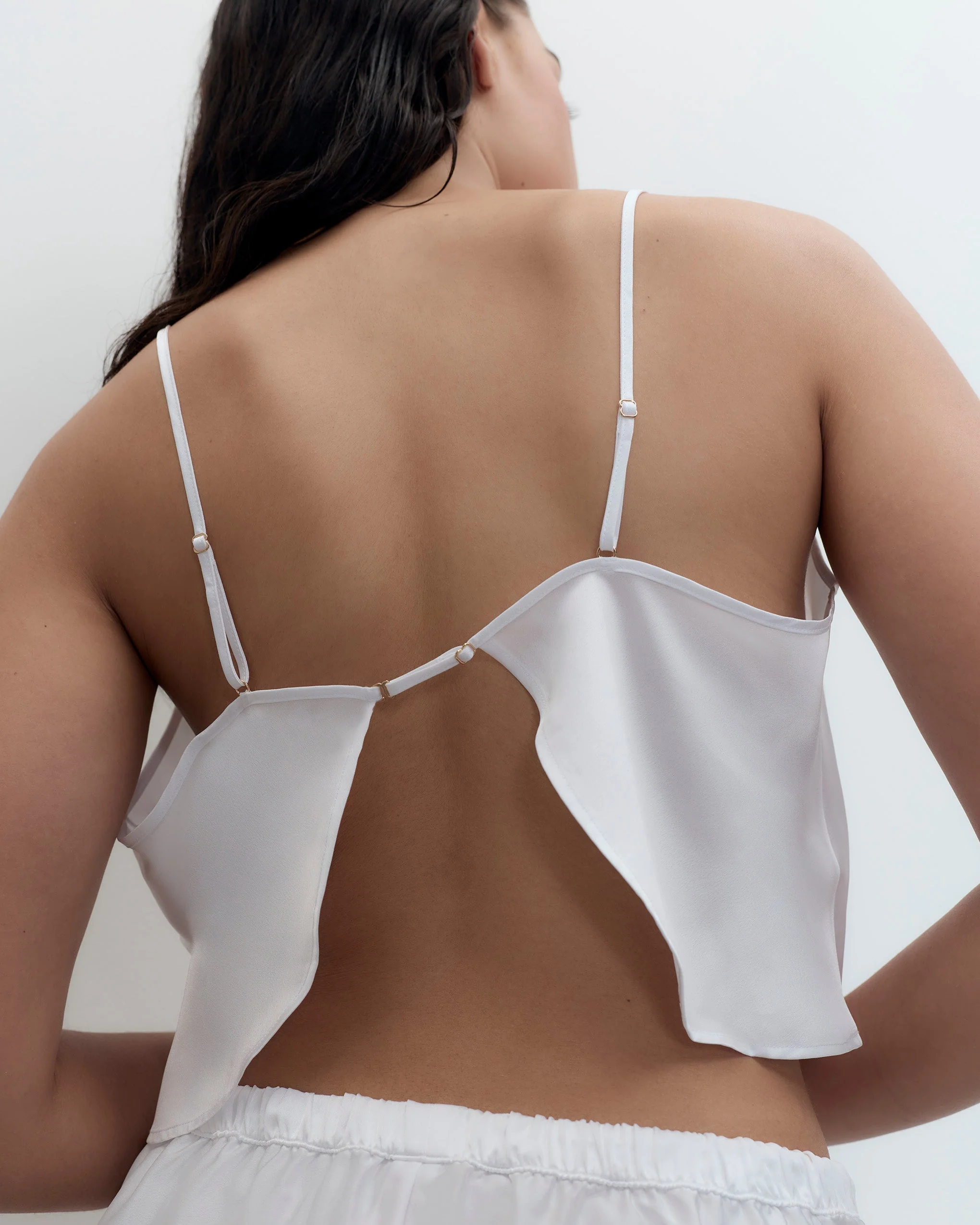 Leonora Luxury Satin Cami and Short Set White/Sheer - Image 8