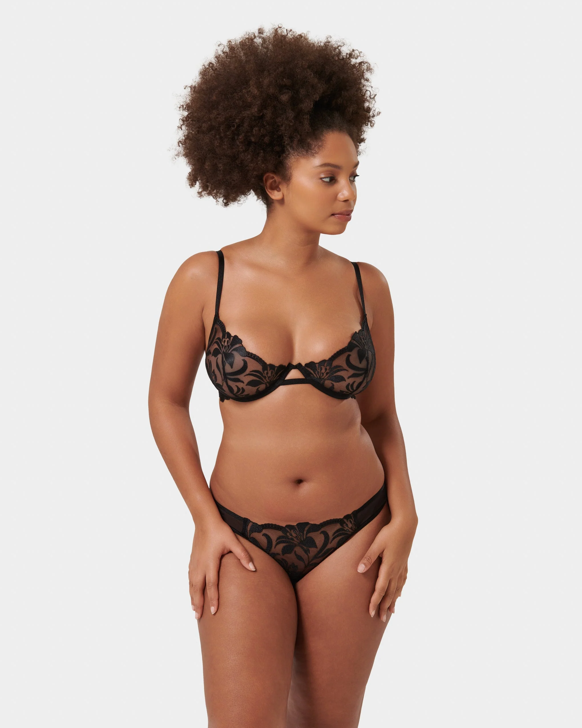 Leonora Floral Embroidered Bra Black - Image 2