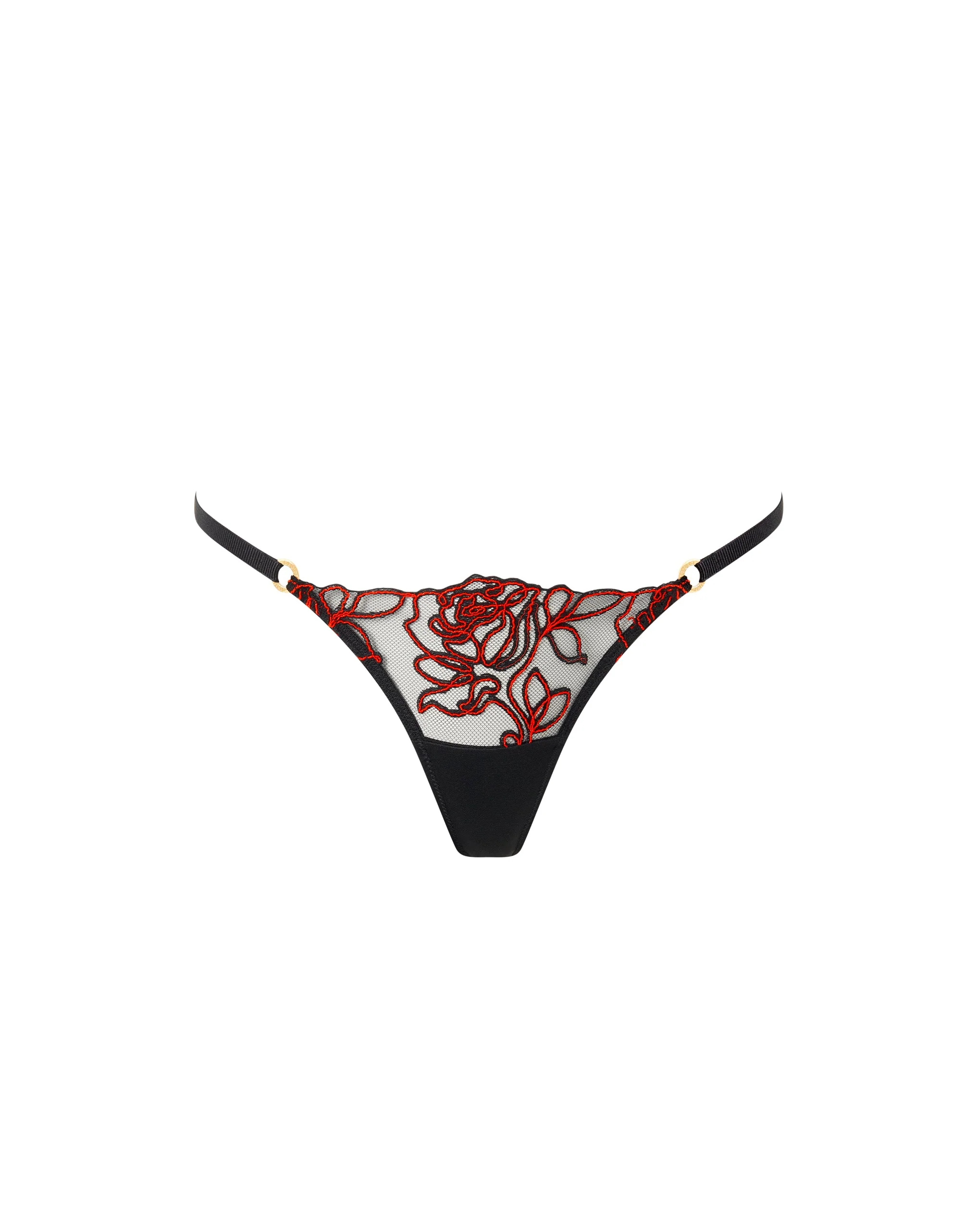 Malina Sheer Floral Thong Black/Red - Image 5