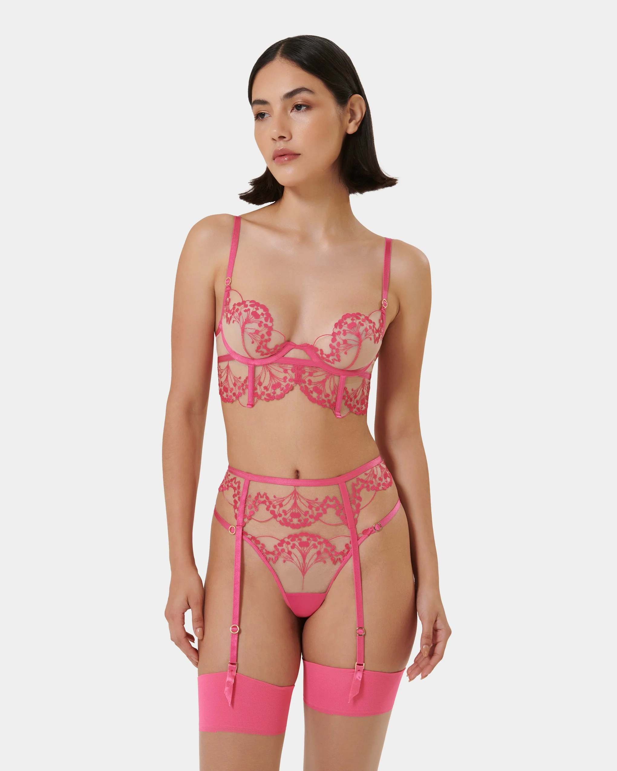 Marisa Suspender Fuchsia Pink/Sheer - Image 2