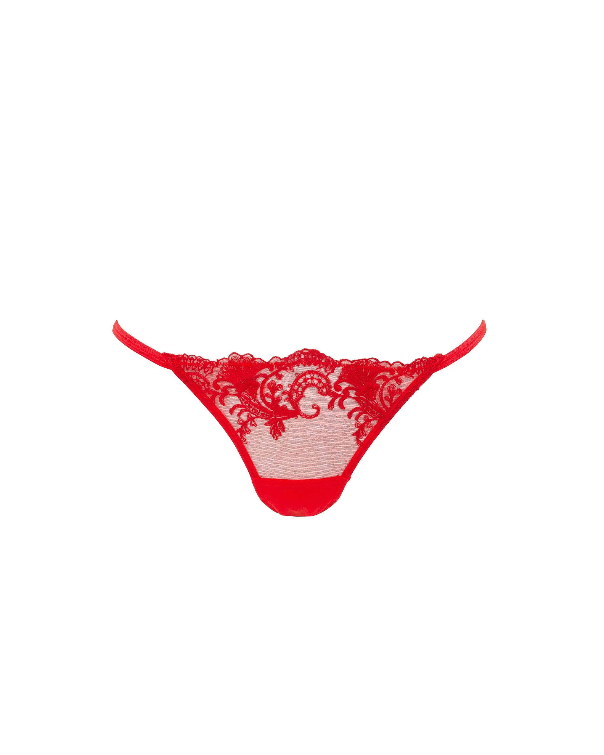 Marseille Embroidered Sheer Thong Red - Image 5