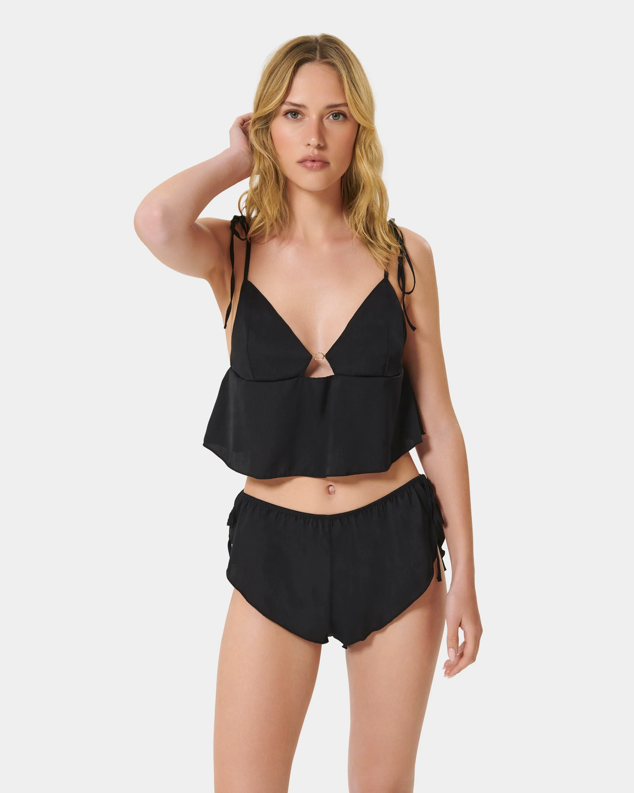Nicole Luxury Satin Cami and Short Set Black - Image 8