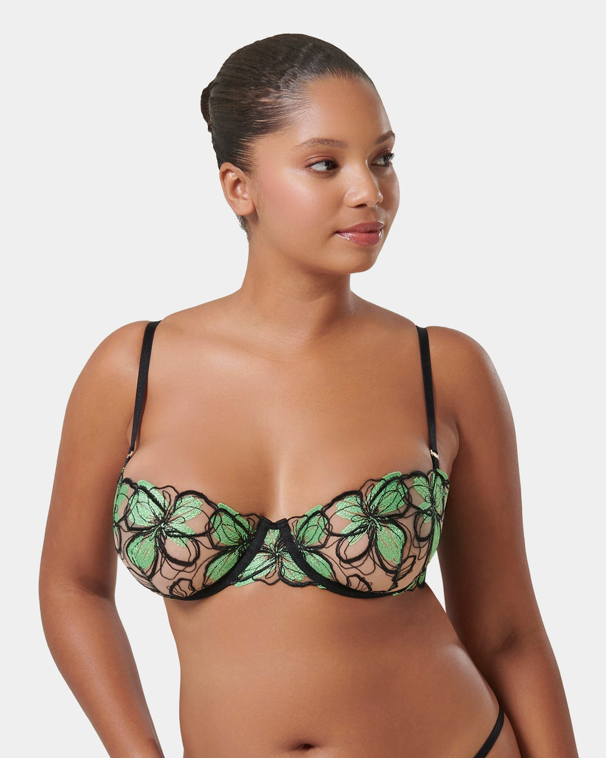Odette Floral Balcony Bra Black/Summer Green - Image 10