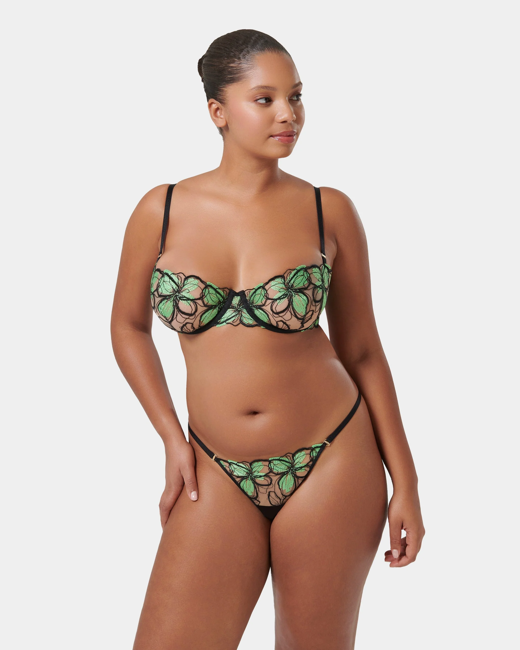 Odette Floral Balcony Bra Black/Summer Green - Image 12