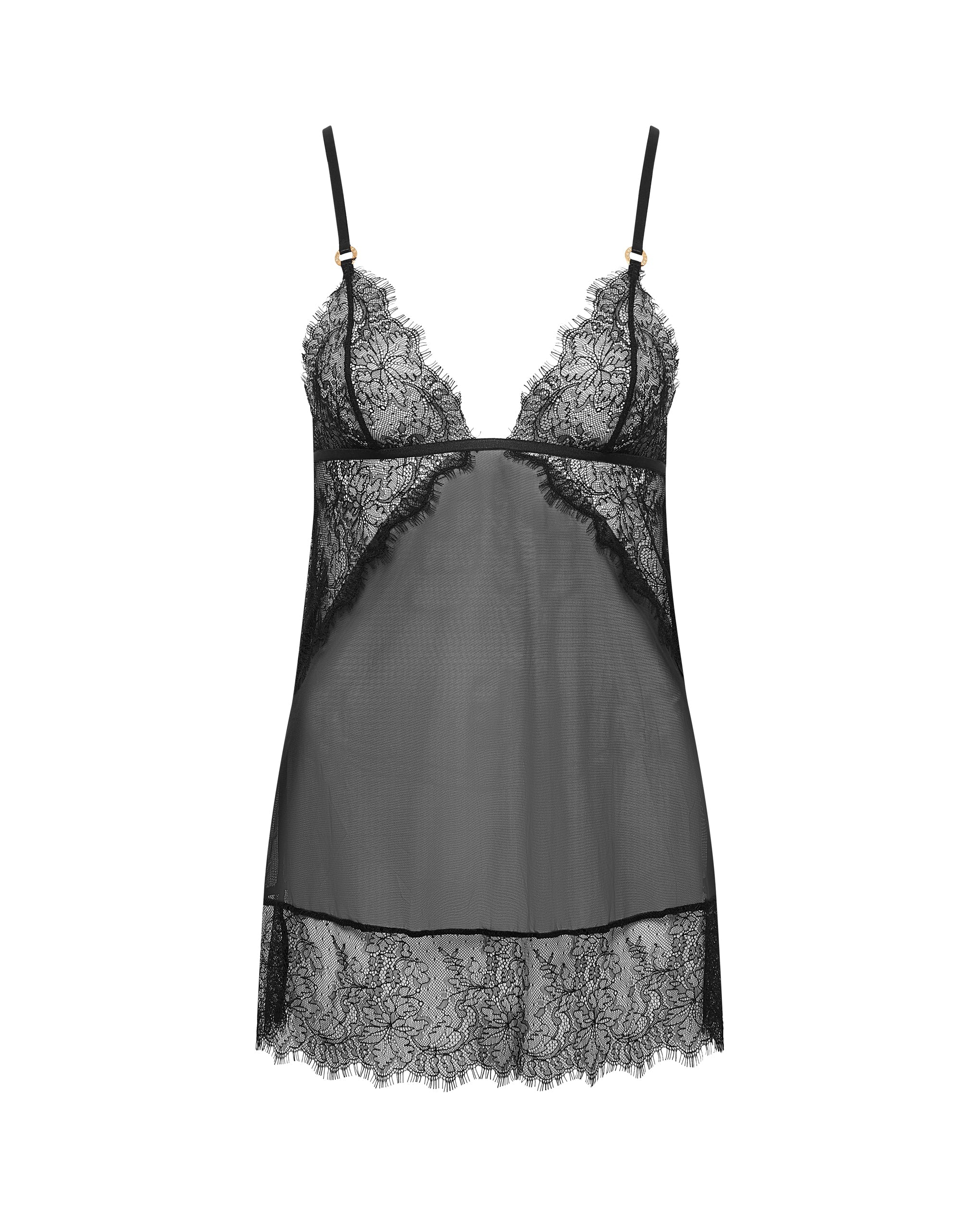 Peony Short Chemise and Thong Set Black - Image 5