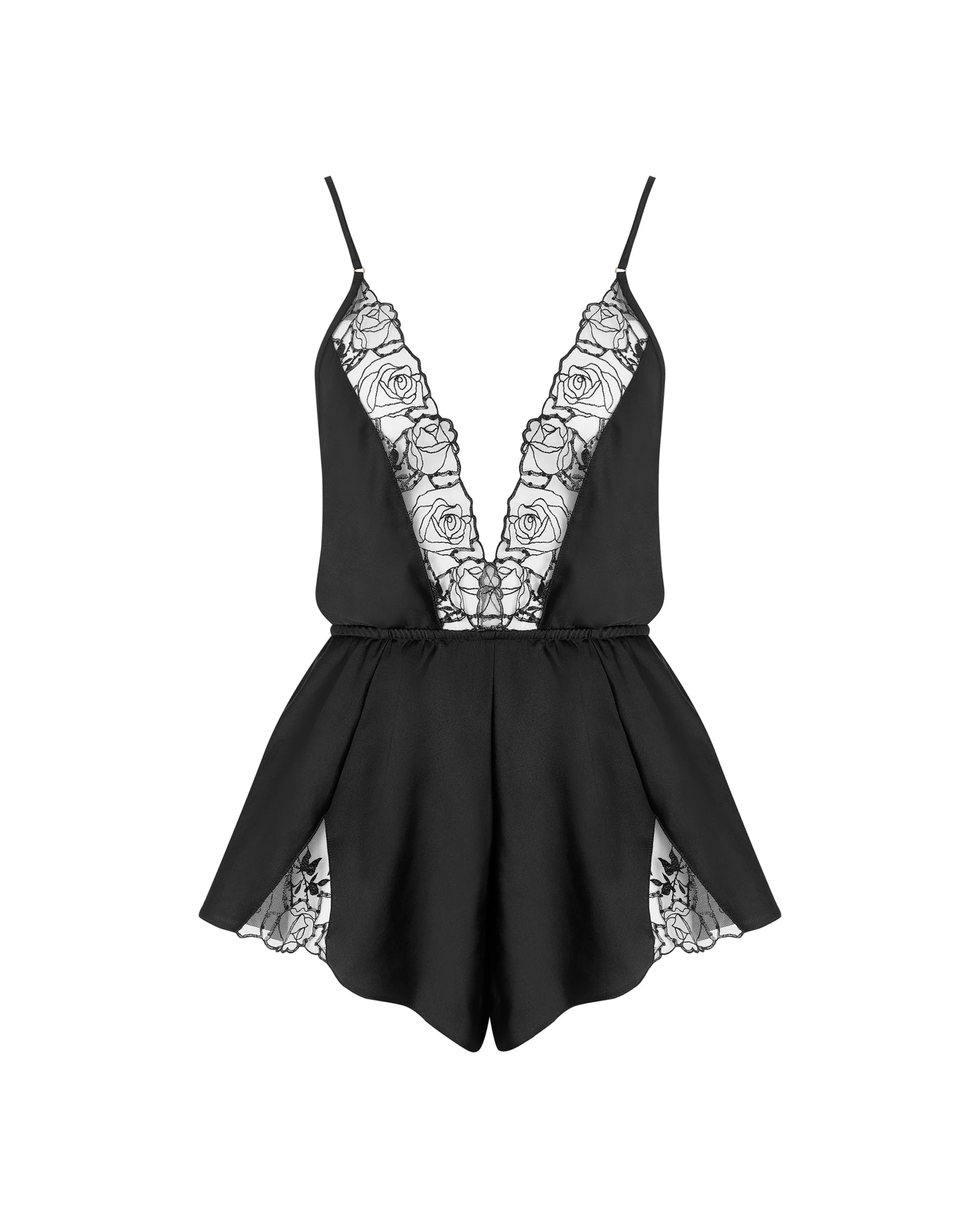 Rosalie Luxury Satin Teddy Black/Sheer - Image 5