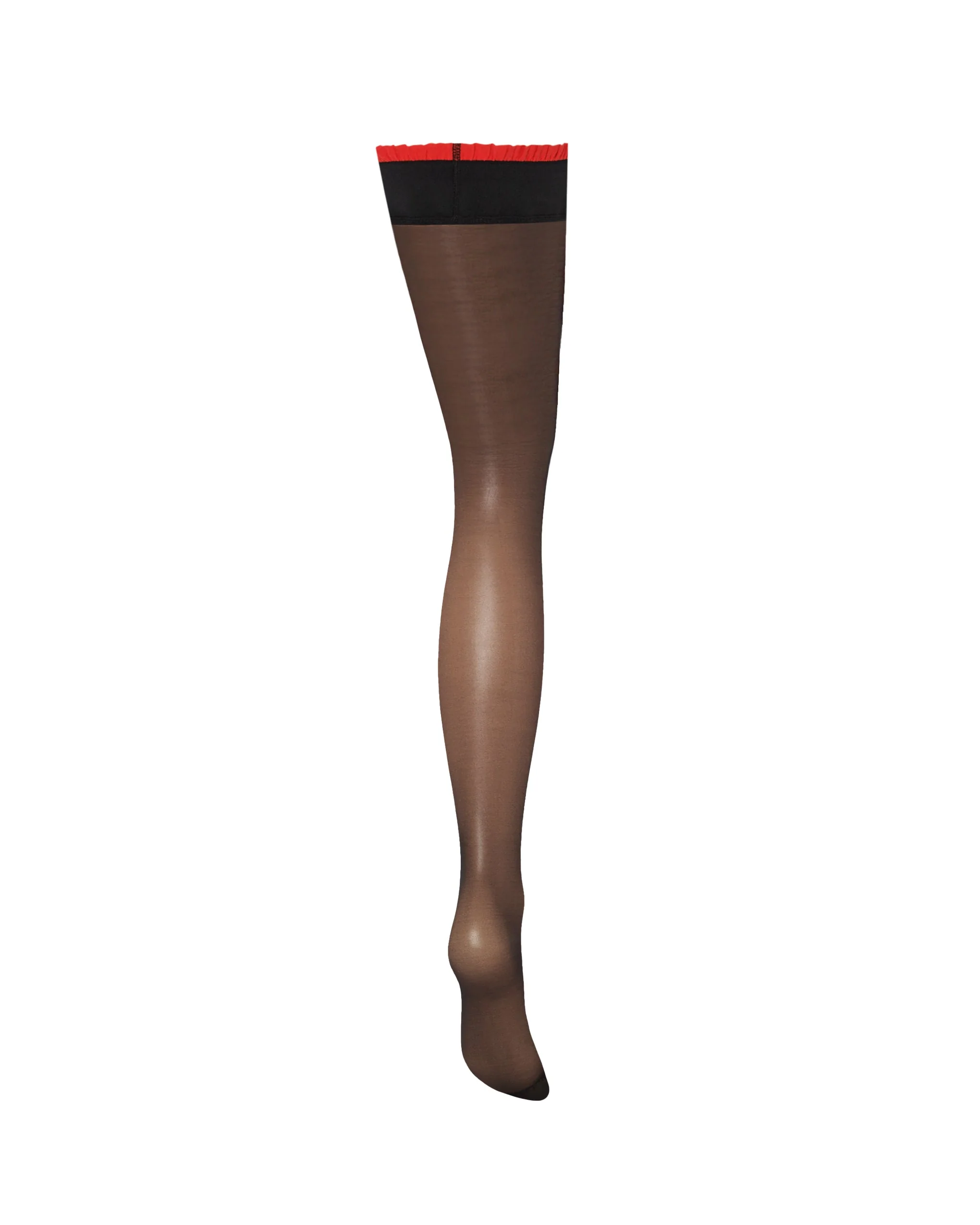 Ruffle Top/Plain Leg Hold Ups Black/Red - Image 6