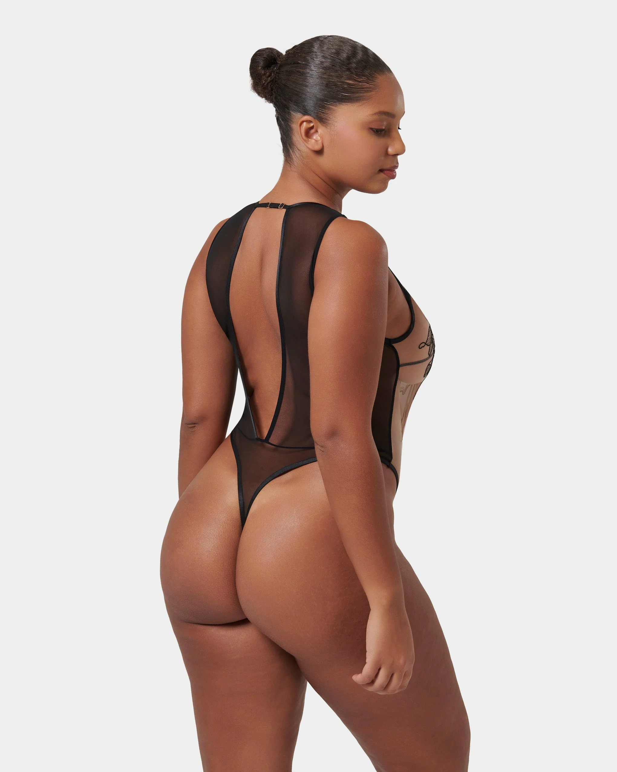 Safiya Embroidered Sheer Bodysuit Black - Image 8