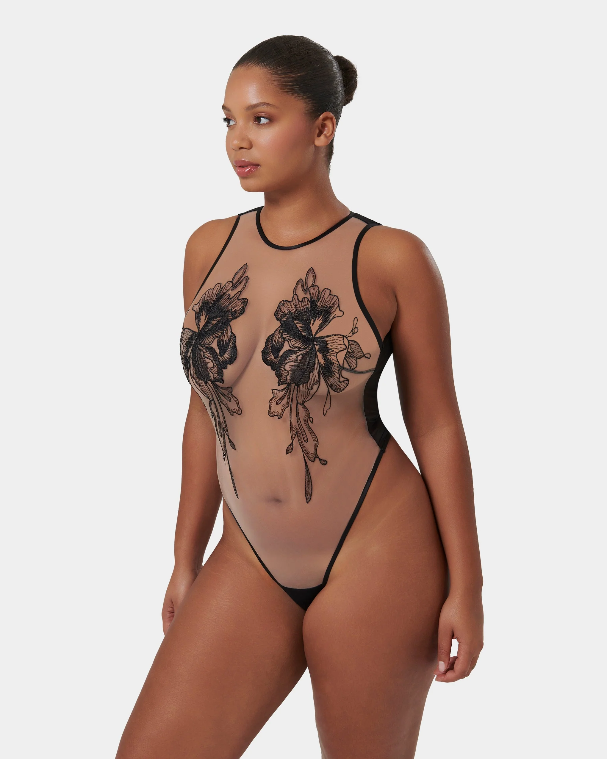Safiya Embroidered Sheer Bodysuit Black - Image 9
