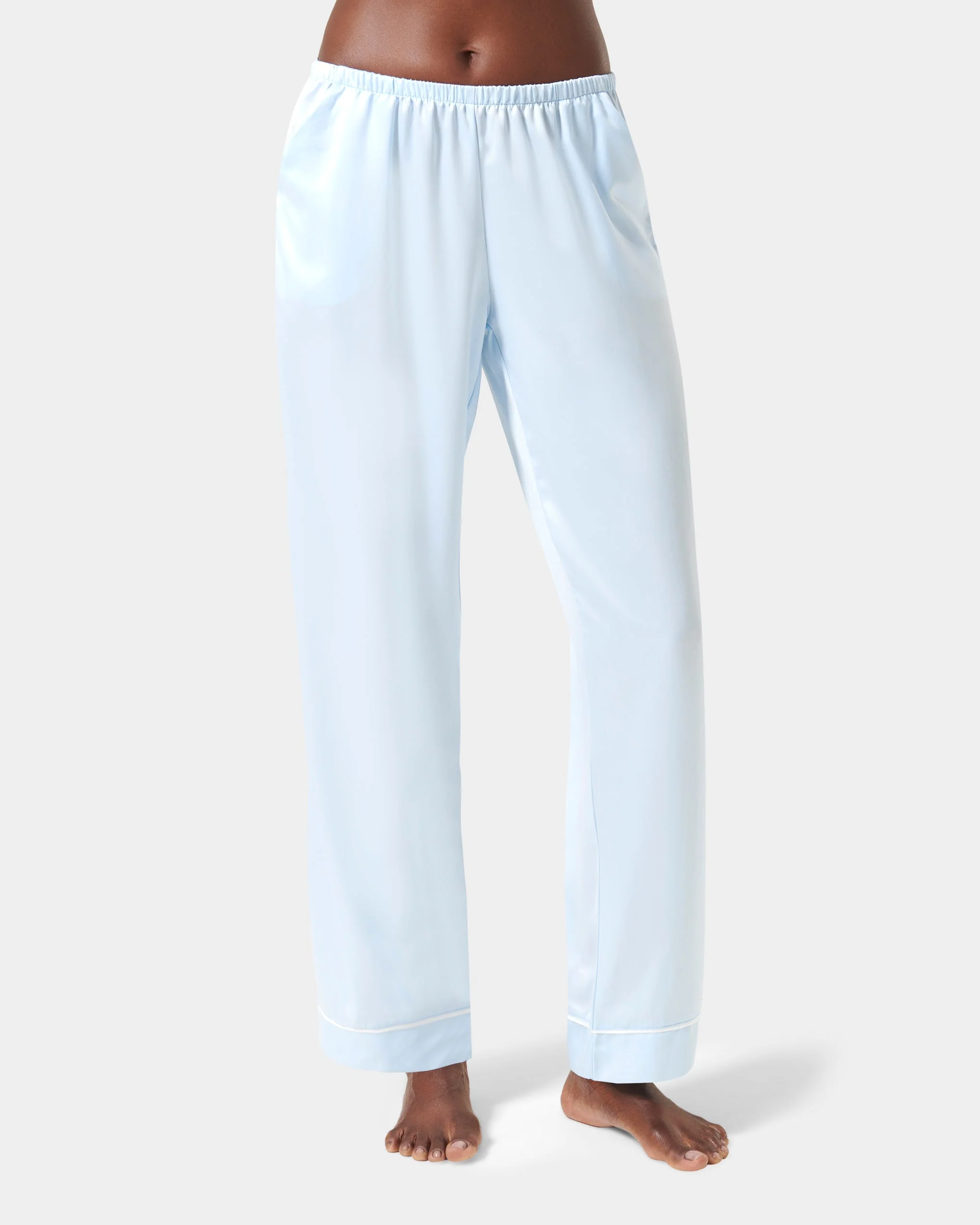 Sara Luxury Satin Long Set Ice Water Blue/White - Image 2