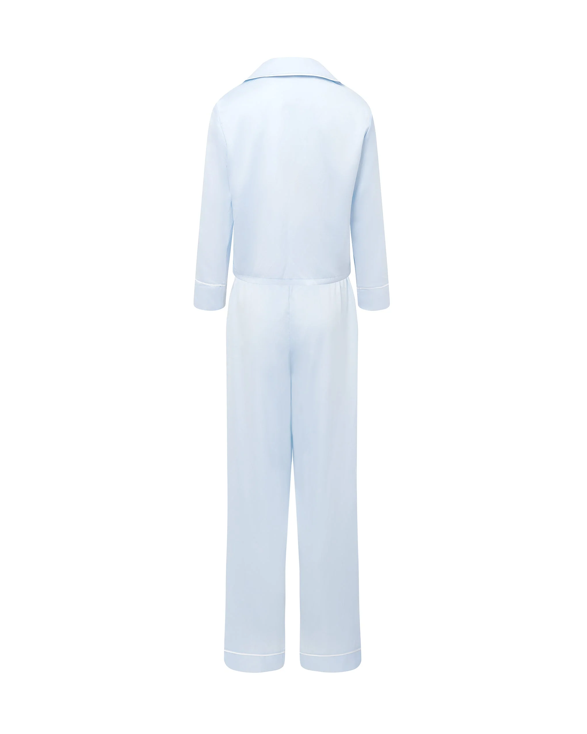 Sara Luxury Satin Long Set Ice Water Blue/White - Image 6