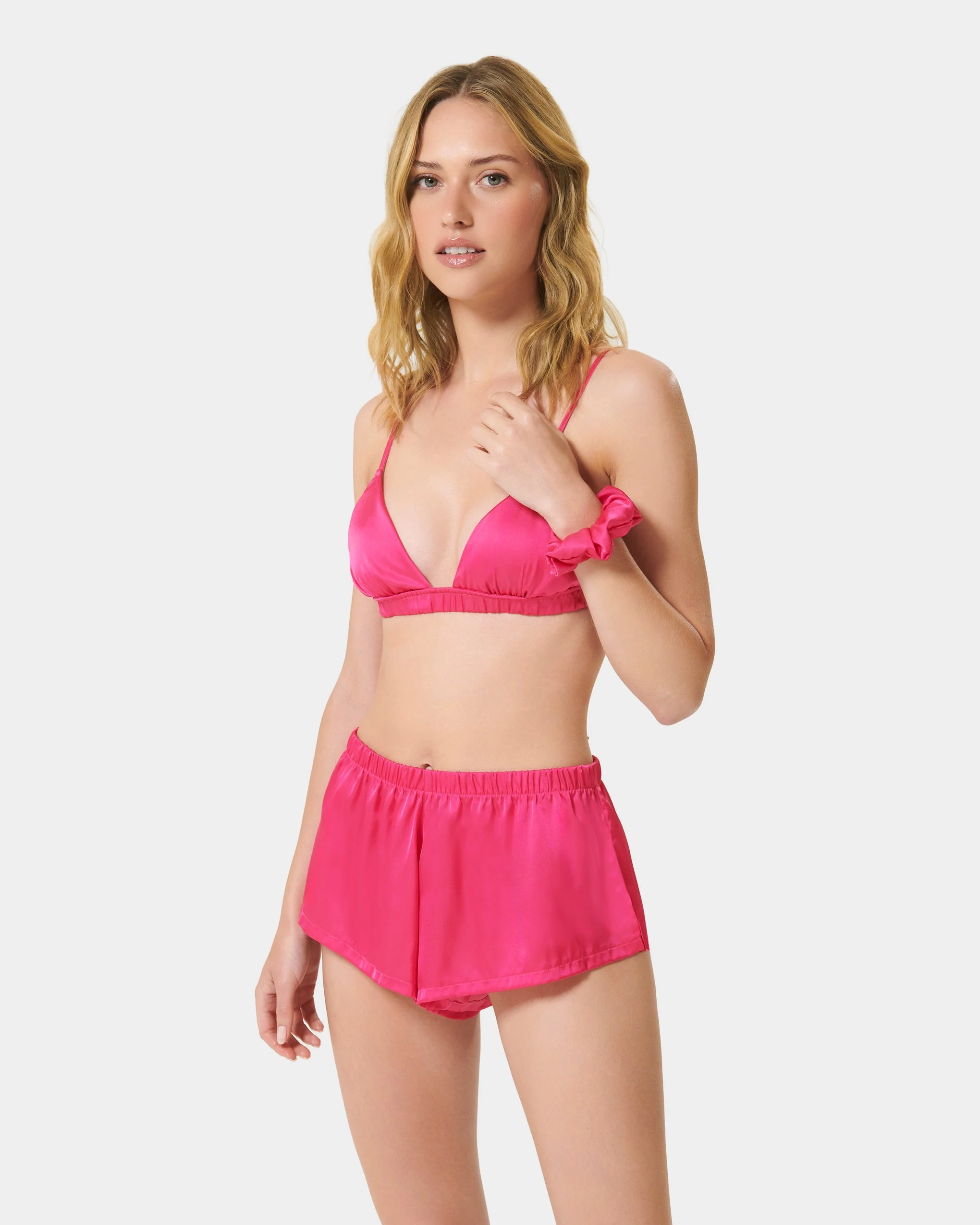 Saskia Luxury Satin Scrunchie Fuchsia Pink - Image 3