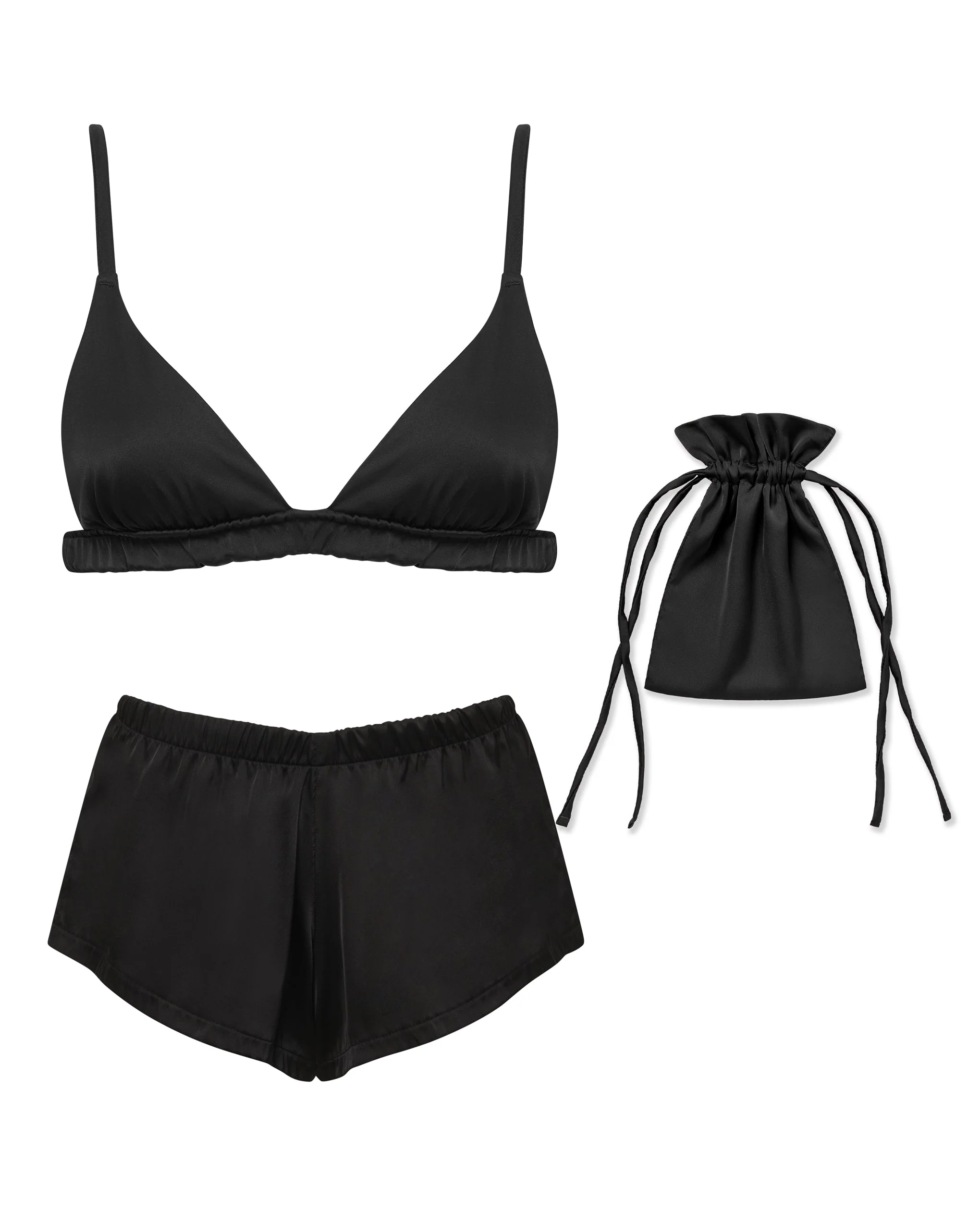 Saskia Luxury Satin Soft Bra and Short Set Black - Image 5