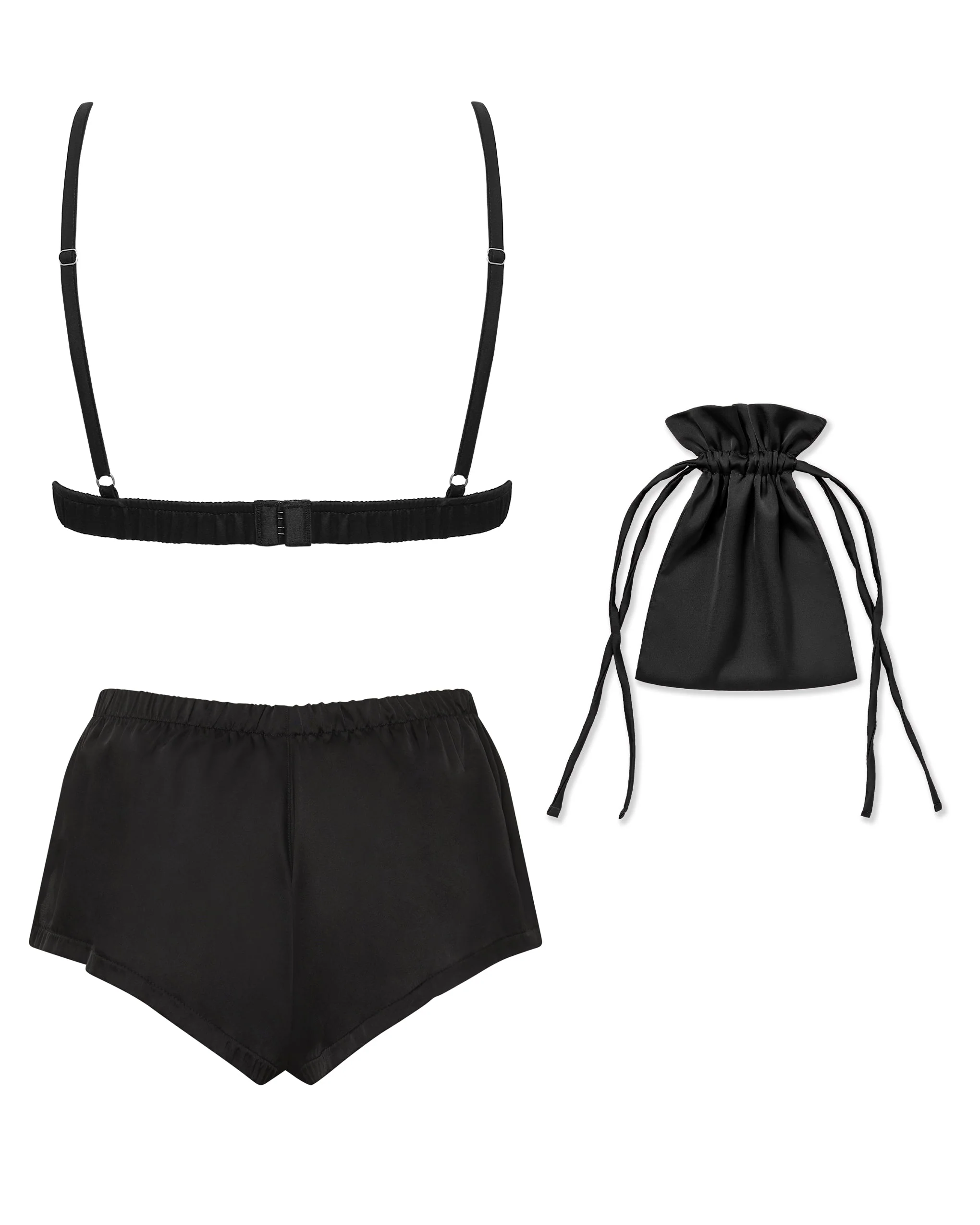 Saskia Luxury Satin Soft Bra and Short Set Black - Image 6