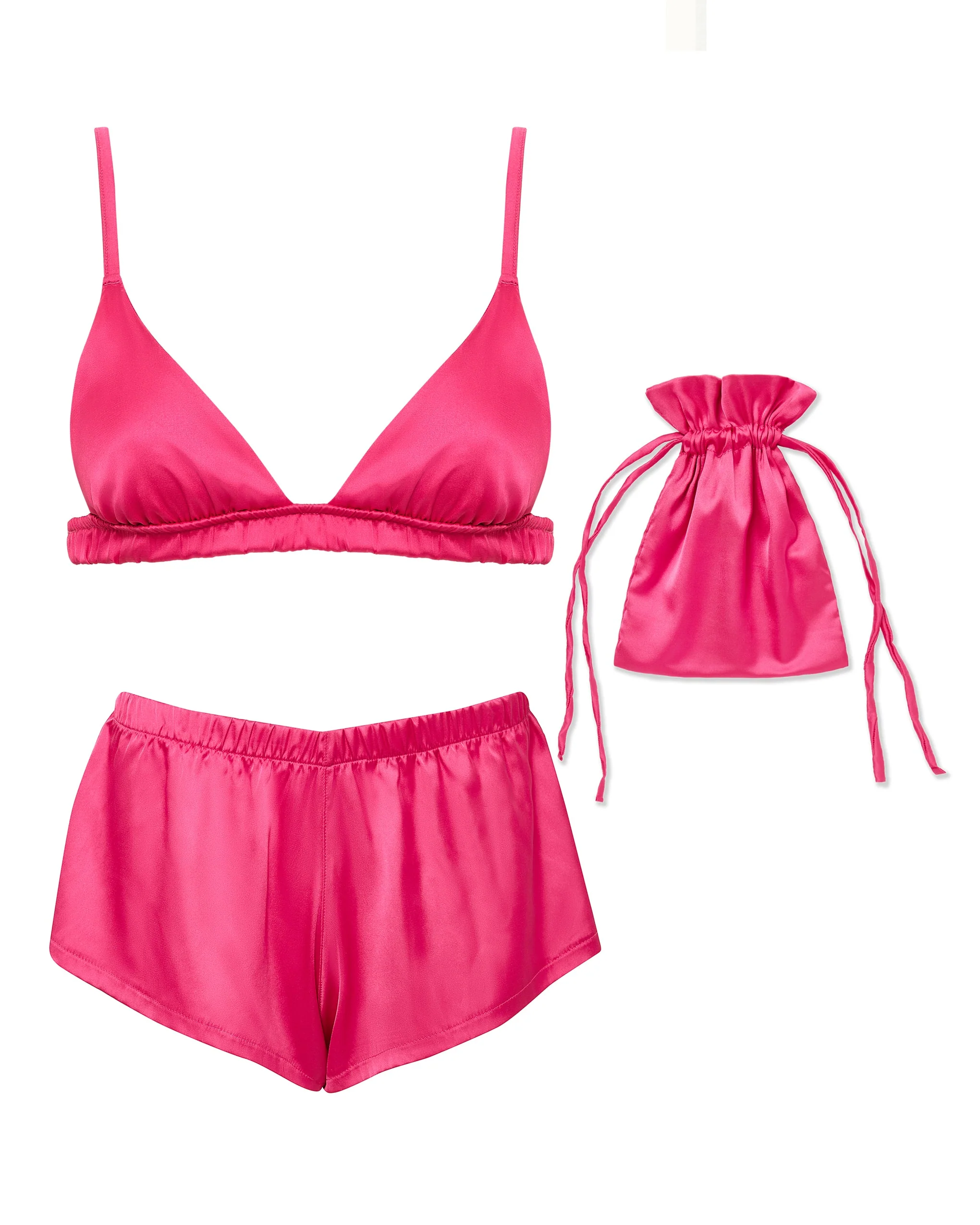 Saskia Luxury Satin Soft Bra and Short Set Fuchsia Pink - Image 5