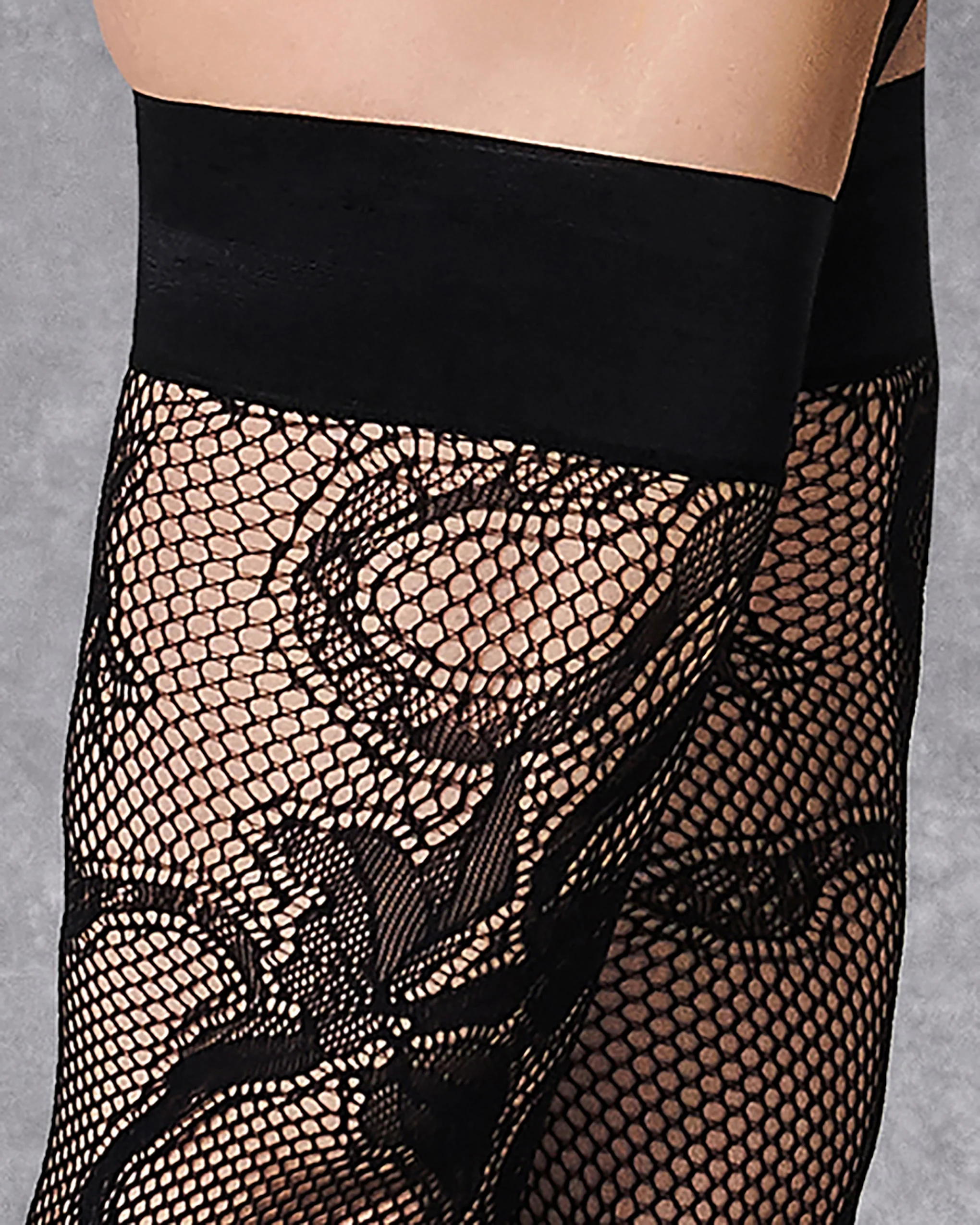Snake Fishnet Leg/Plain Top Hold Ups Black - Image 4
