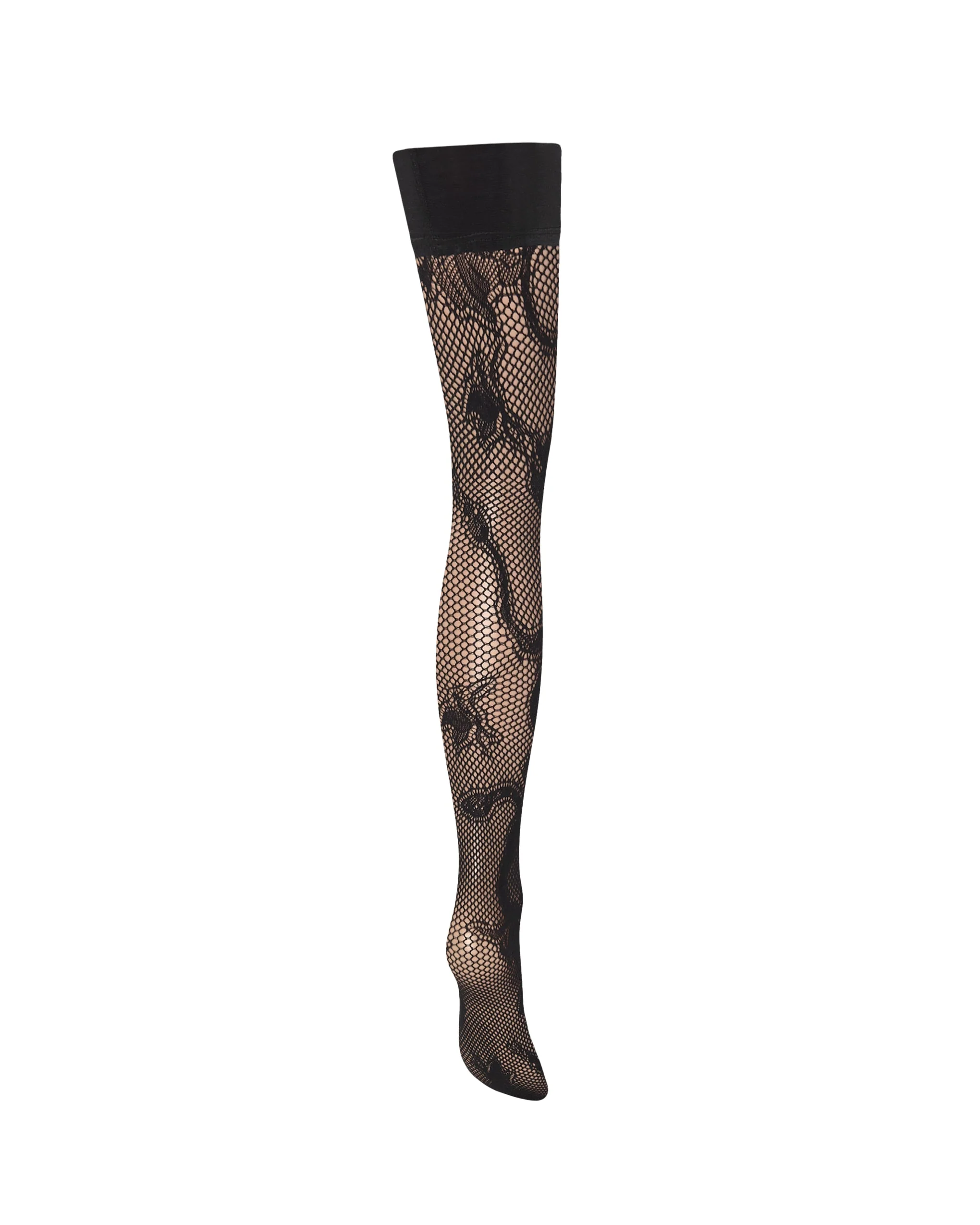 Snake Fishnet Leg/Plain Top Hold Ups Black - Image 6