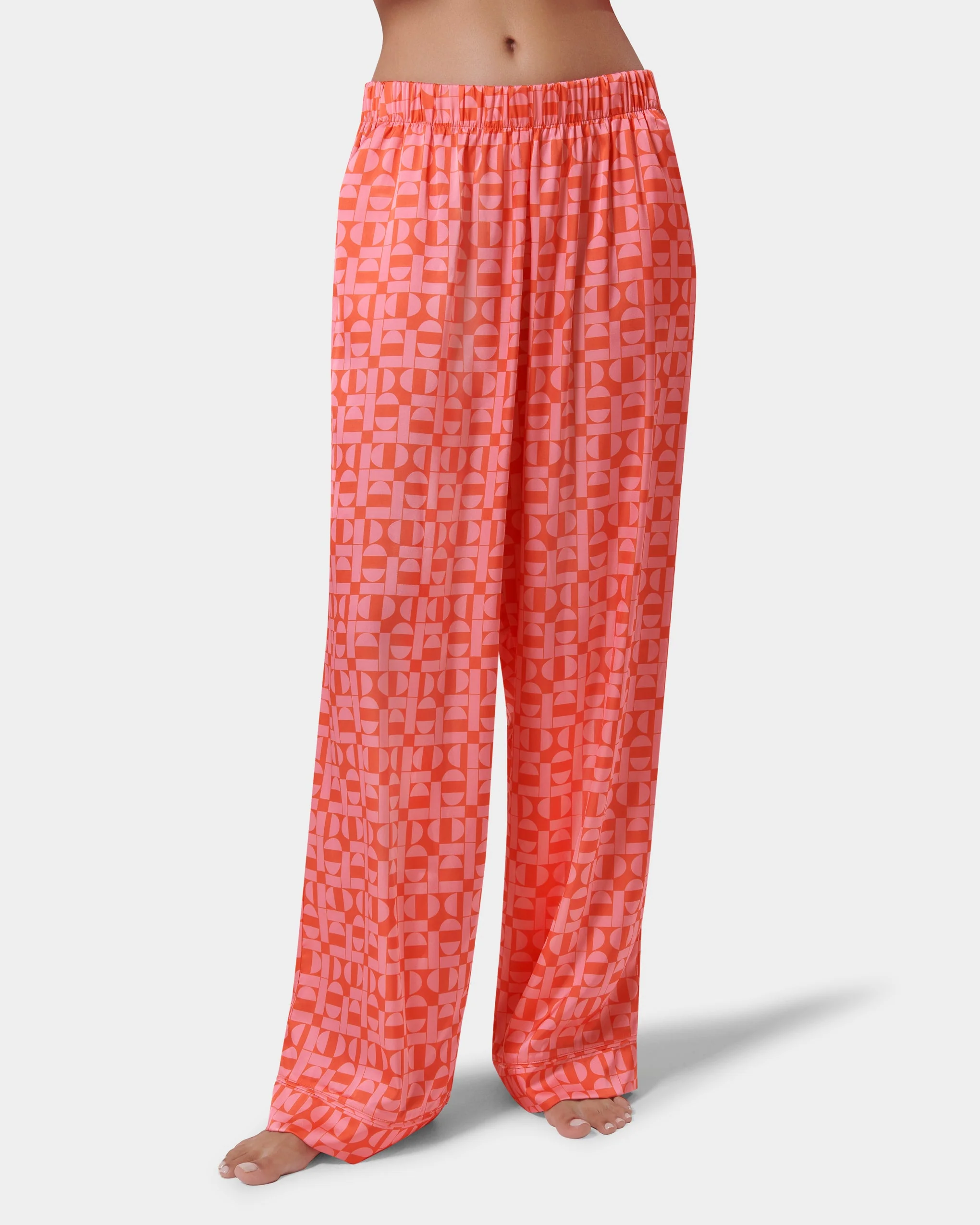 Tabitha Luxury Satin Long Pyjama Set Hot Coral/Dianthus Pink - Image 2