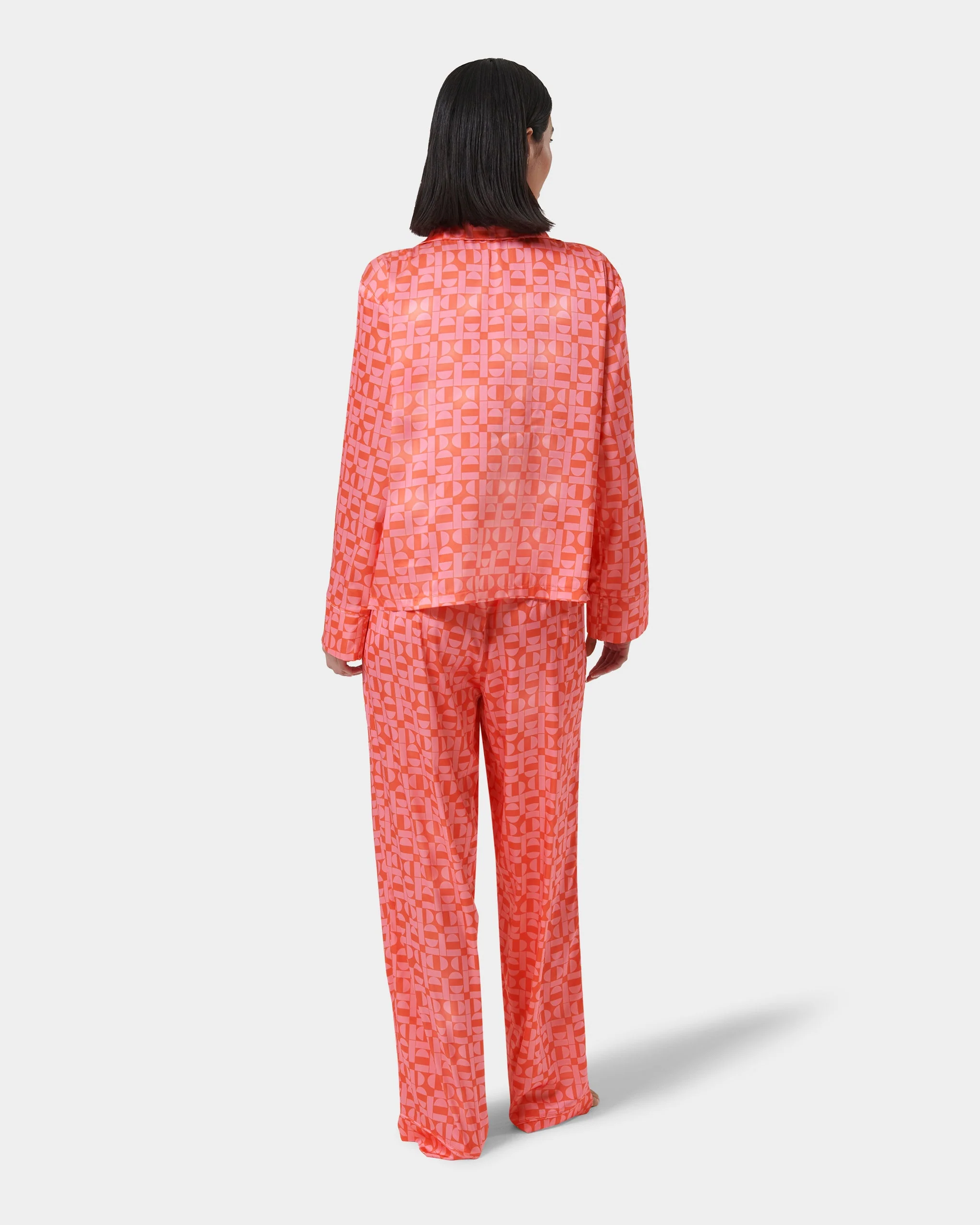 Tabitha Luxury Satin Long Pyjama Set Hot Coral/Dianthus Pink - Image 3