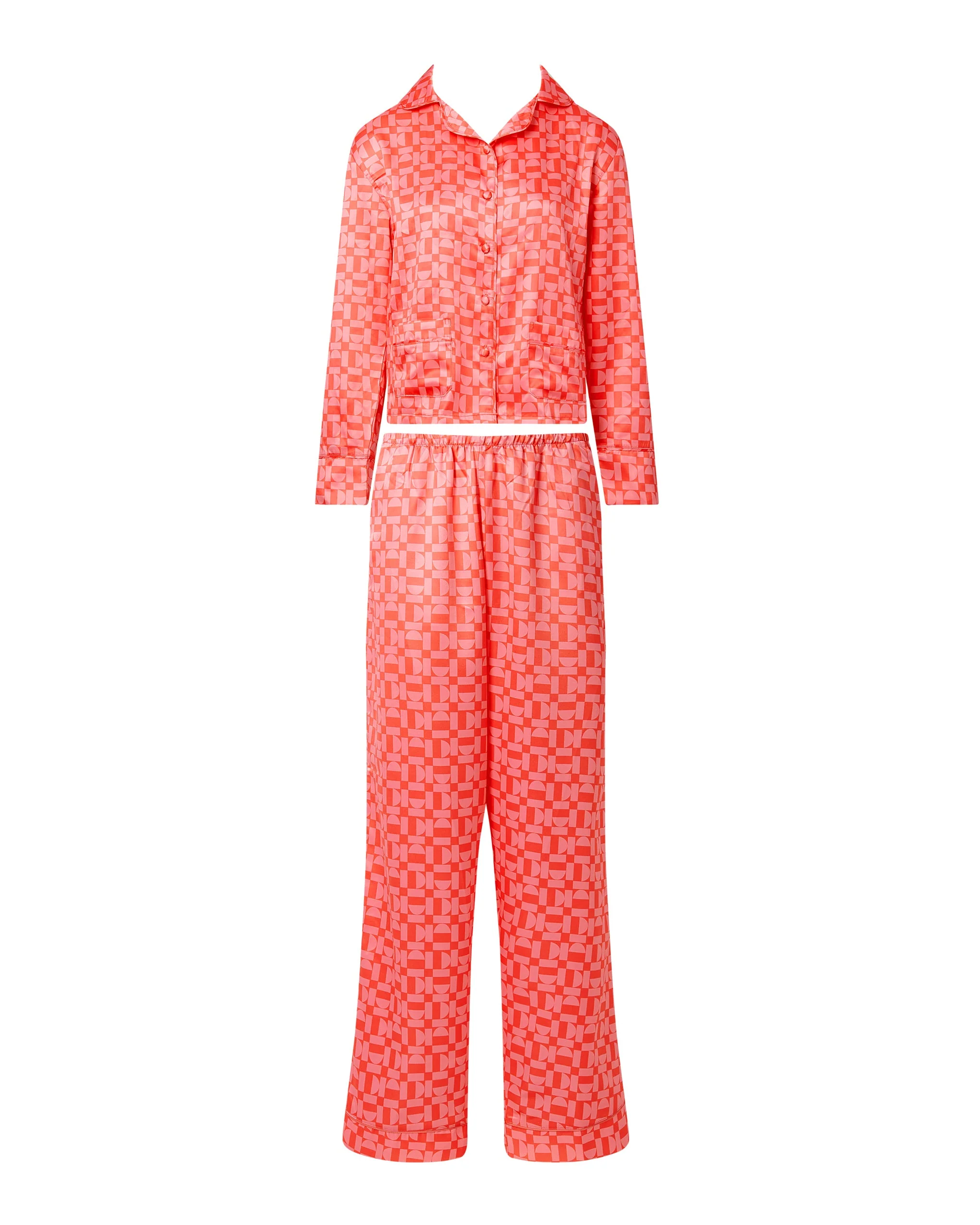 Tabitha Luxury Satin Long Pyjama Set Hot Coral/Dianthus Pink - Image 5