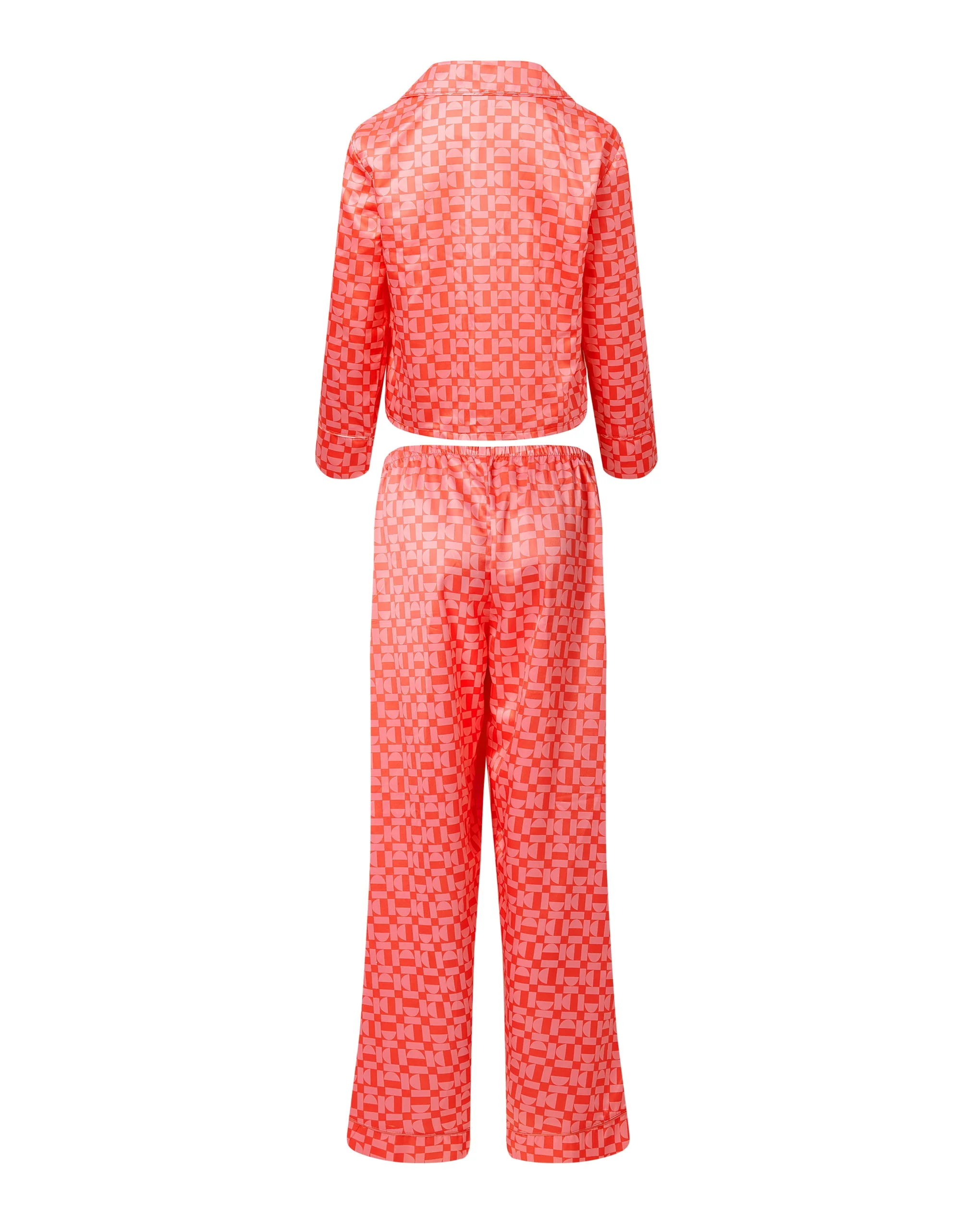 Tabitha Luxury Satin Long Pyjama Set Hot Coral/Dianthus Pink - Image 6