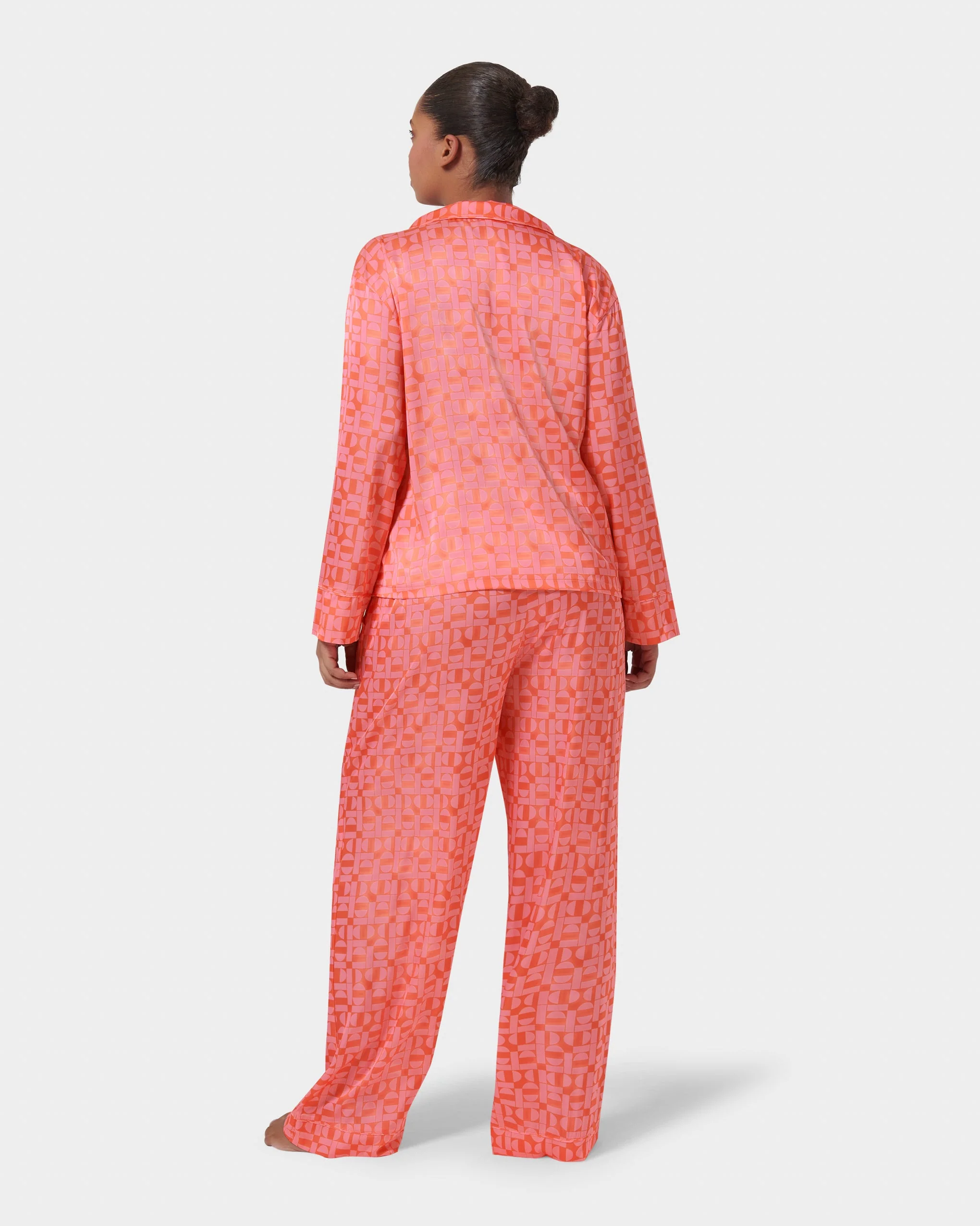 Tabitha Luxury Satin Long Pyjama Set Hot Coral/Dianthus Pink - Image 9