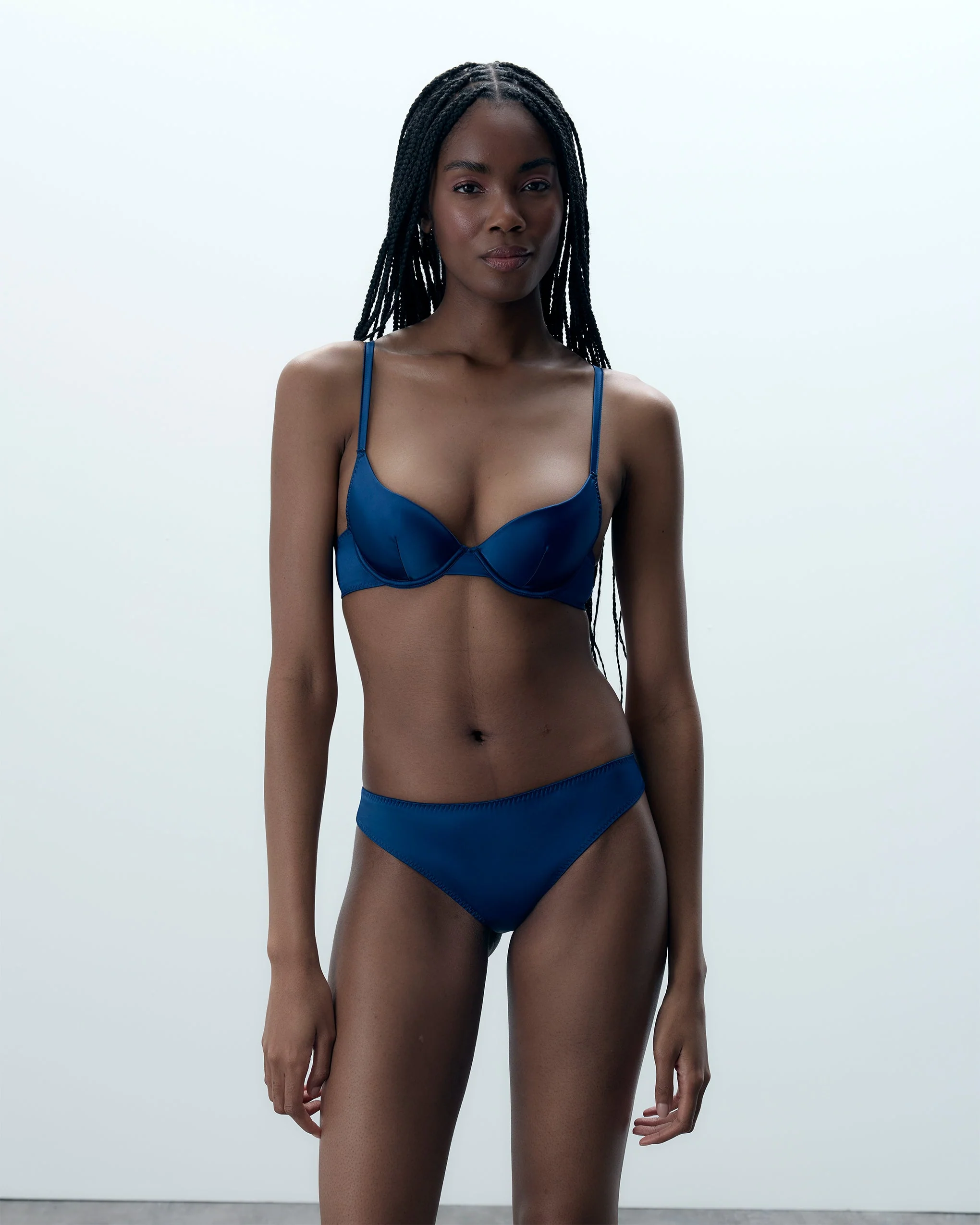 Verona Satin Push Up Bra Navy - Image 2